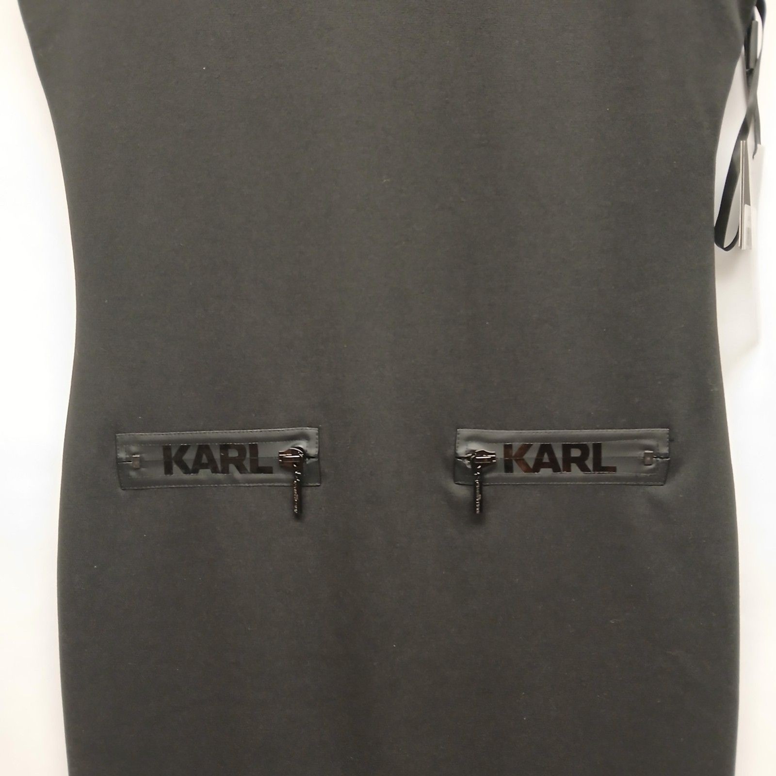 Karl Lagerfeld Paris Dress 0 Black Sleeveless Mock Neck Midi Zip Logo Pockets