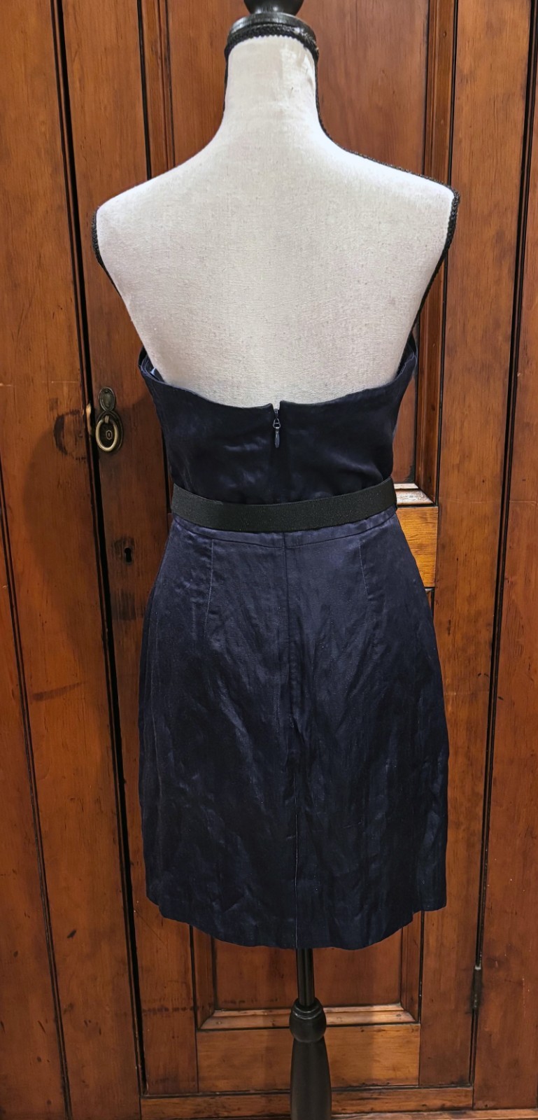 BCBGMAXAZRIA Strapless Pleated Cocktail Dress w/ Jeweled Belt | Navy | Size 6