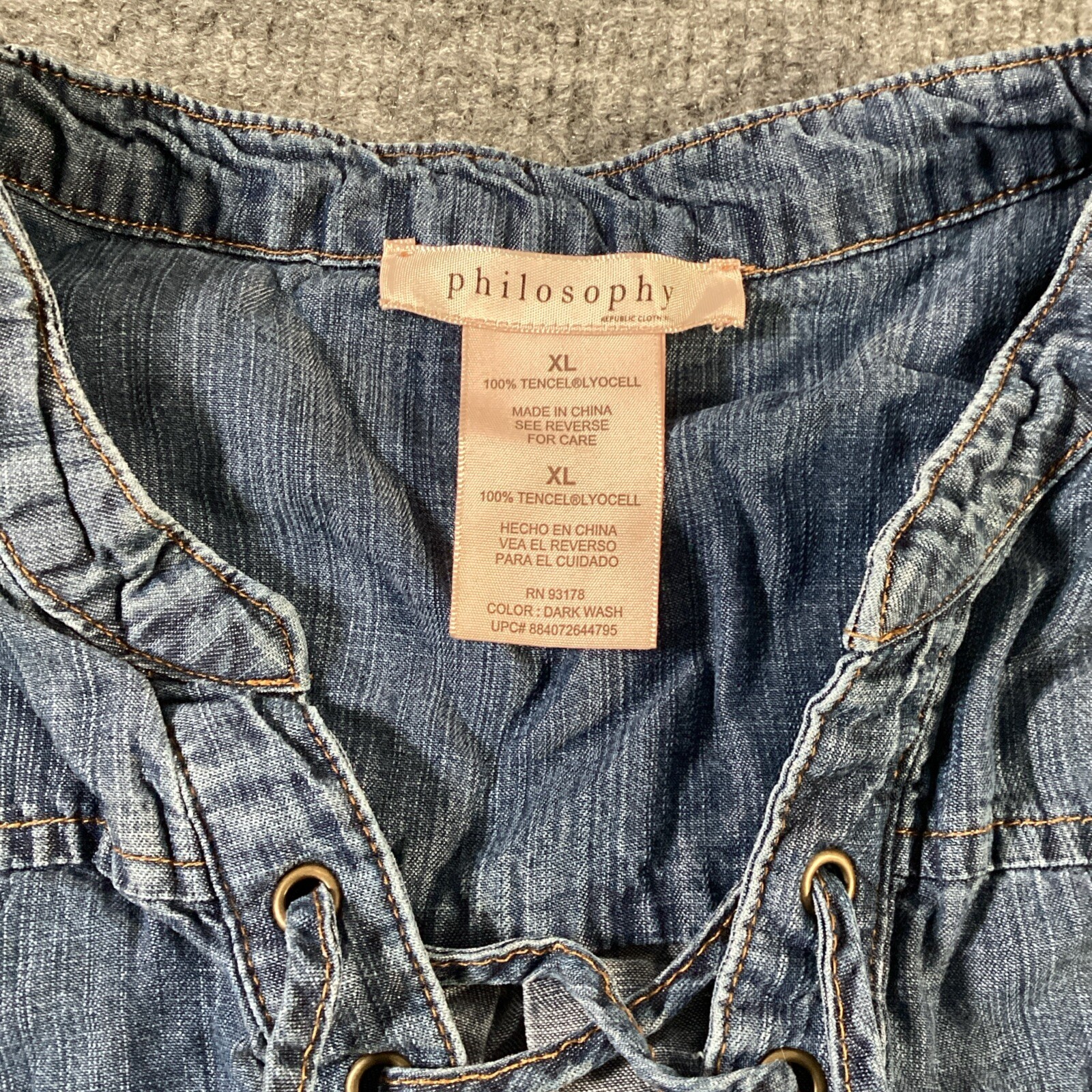 Philosophy Dress Womens Extra Large Chambray Solid Lace Up Lightweight