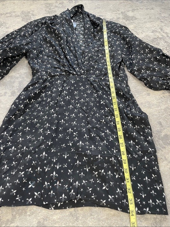 NWT Redemption Draped Neck Fleur De Lis Mini Dress Black Silk Sz 44
