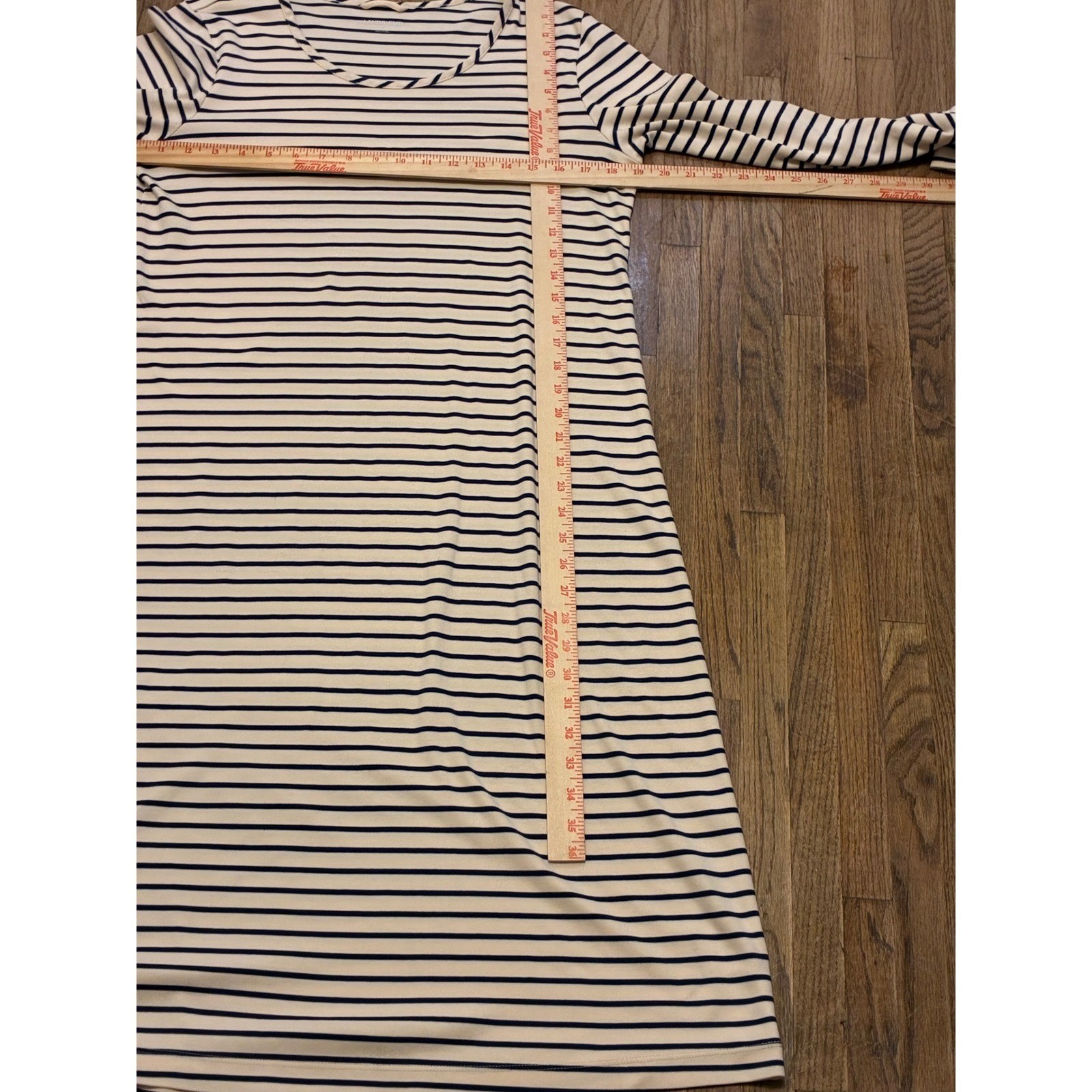 Lands End Womens Medium Striped Long Sleeve T-Shirt Dress Navy Cream Nautical