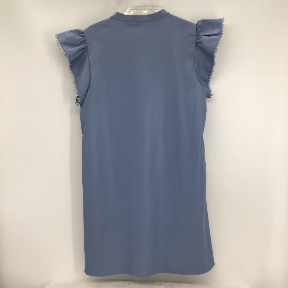 THML Wome’s Faux Leather V-Neck Ruffle Sleeve Dress Casual Career Blue Size L