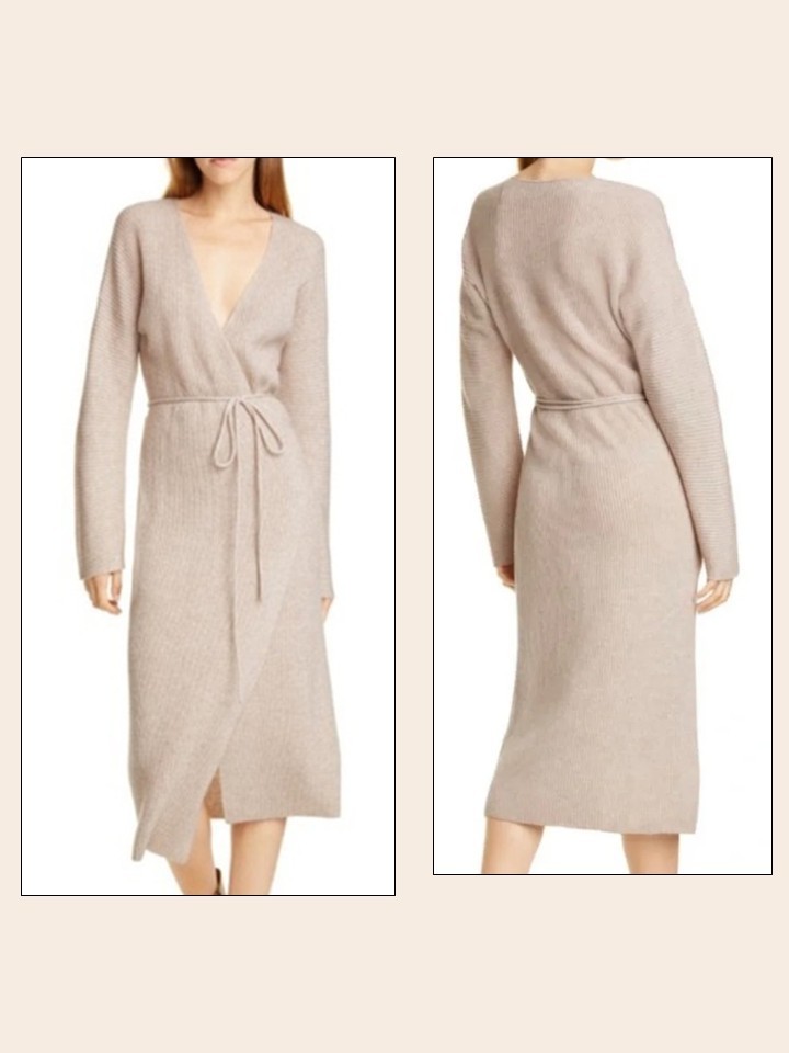 Vince Cashmere Wool Ribbed Wrap Dress – Large