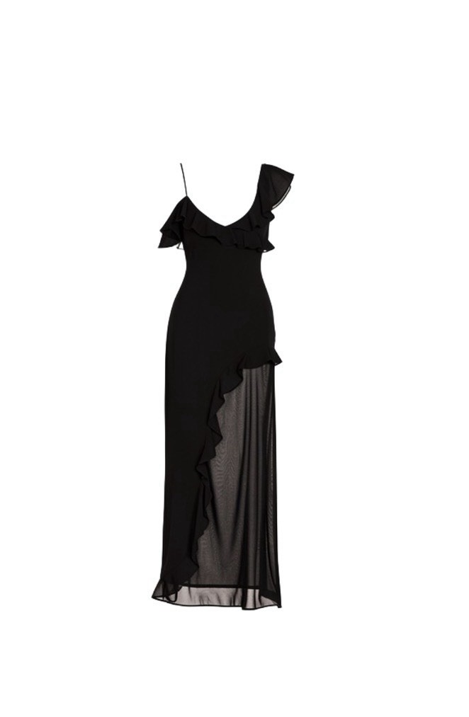 Runaway The Label Vacanza Maxi Dress L Black Off-Shoulder Backless Ruffle
