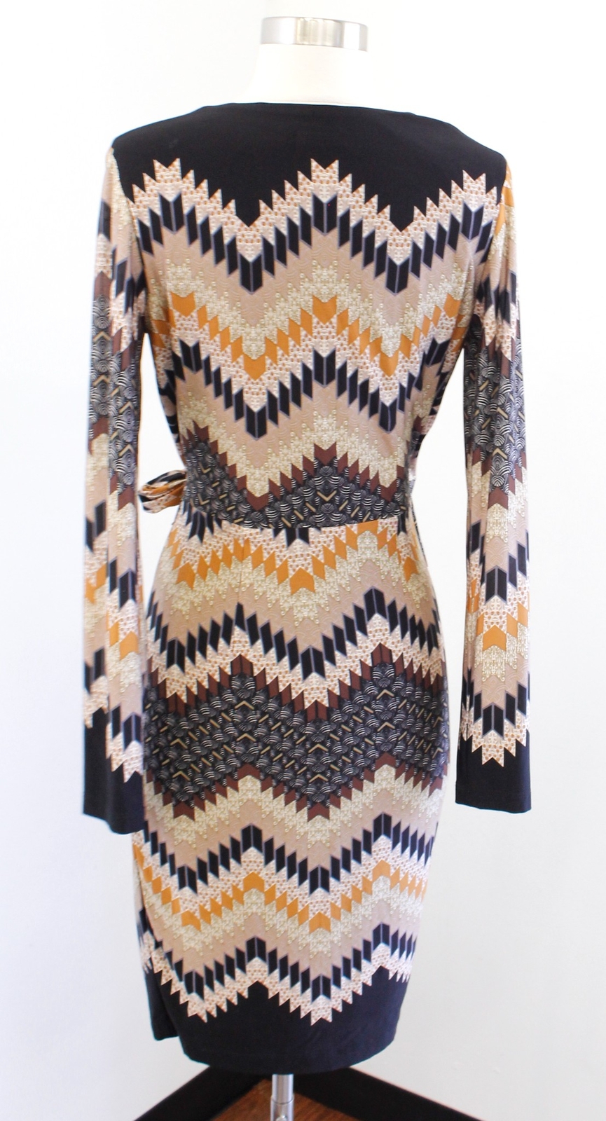 Cache Black Multi Color Geometric Chevron Print Jersey Wrap Dress Size S