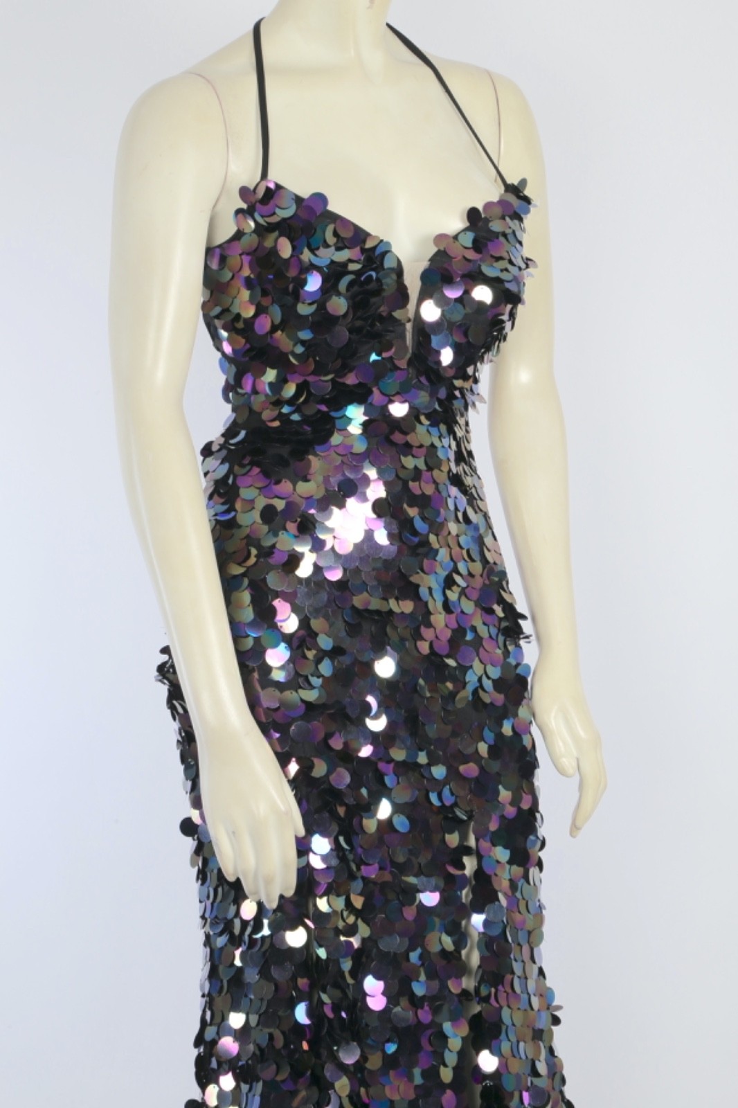 ALYCE Paris Paillette Plunging Neckline Sequin Maxi Prom Dress Gown Women Sz 000
