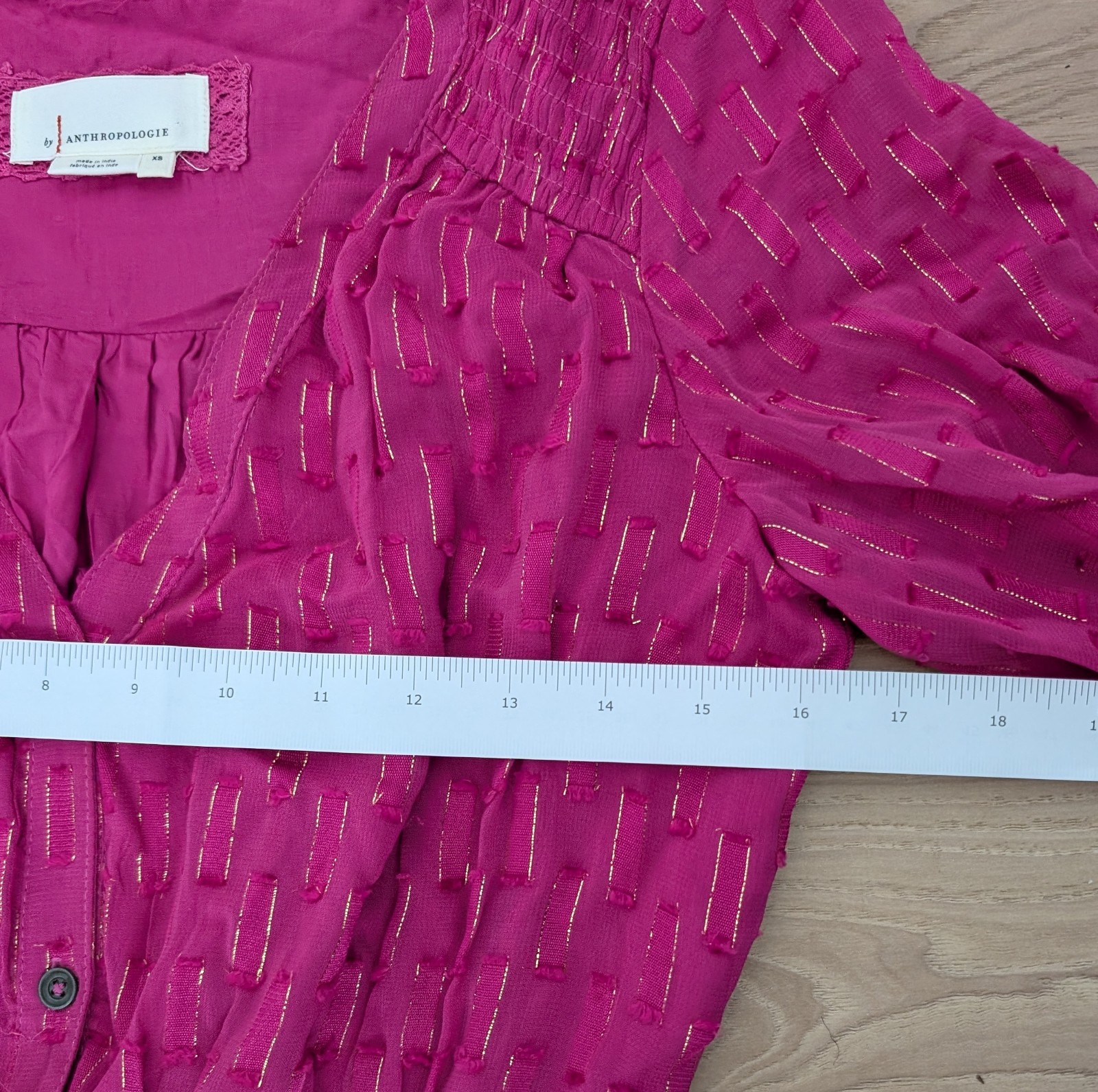 Anthropologie Smocked Long Sleeved Ruched Maxi Dress in Fuchsia Pink Size XS