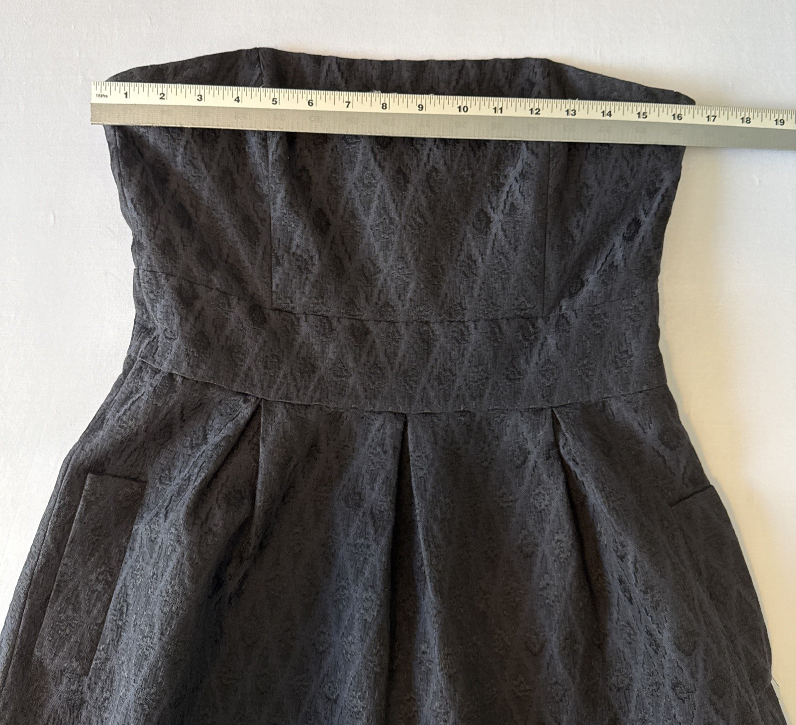 Halogen Strapless Fit & Flare Black Jacquard Dress Pockets 8 Little Black Dress