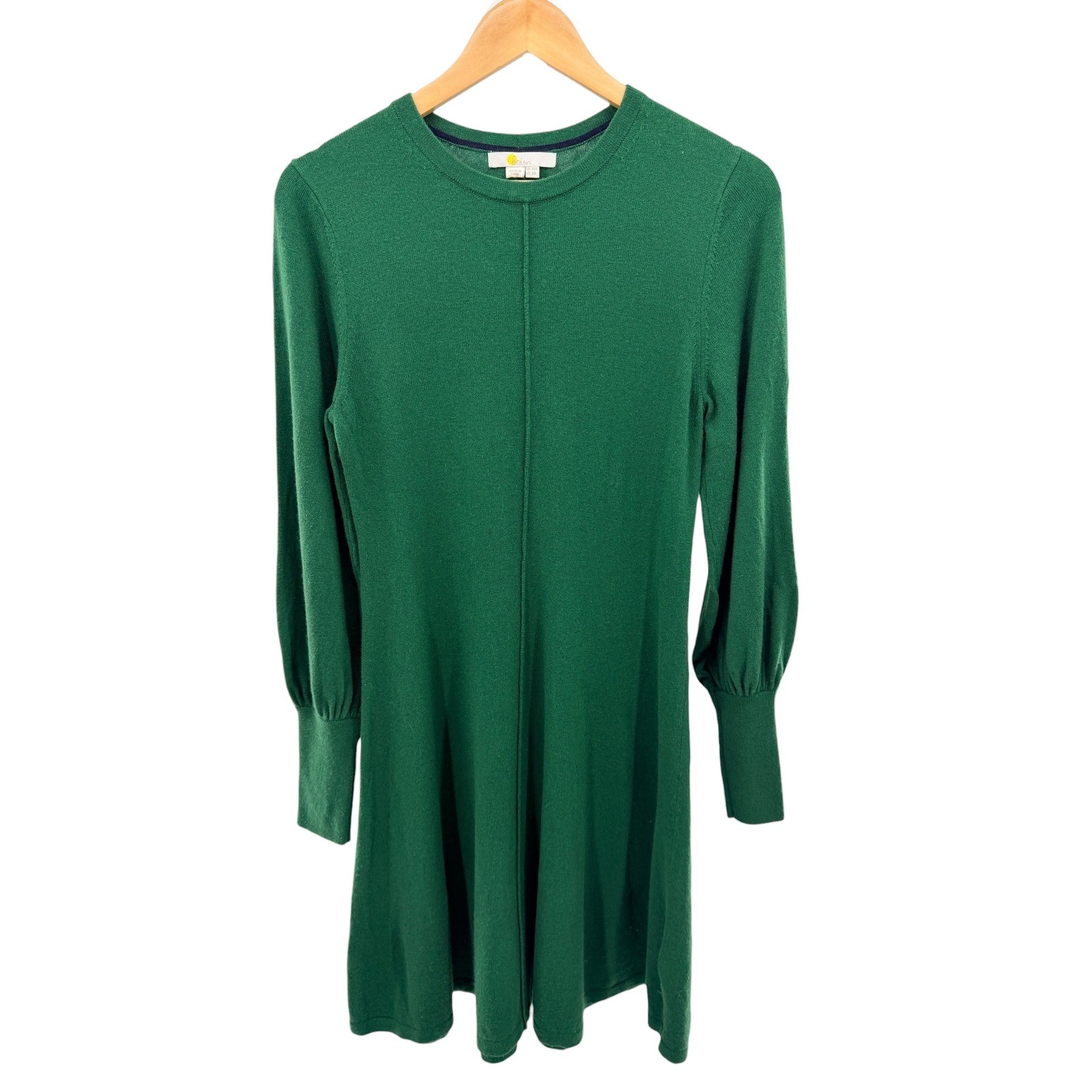 Boden Emerald Green Long Sleeve Sweater Dress Puffed Sleeve Knit Women US 6R