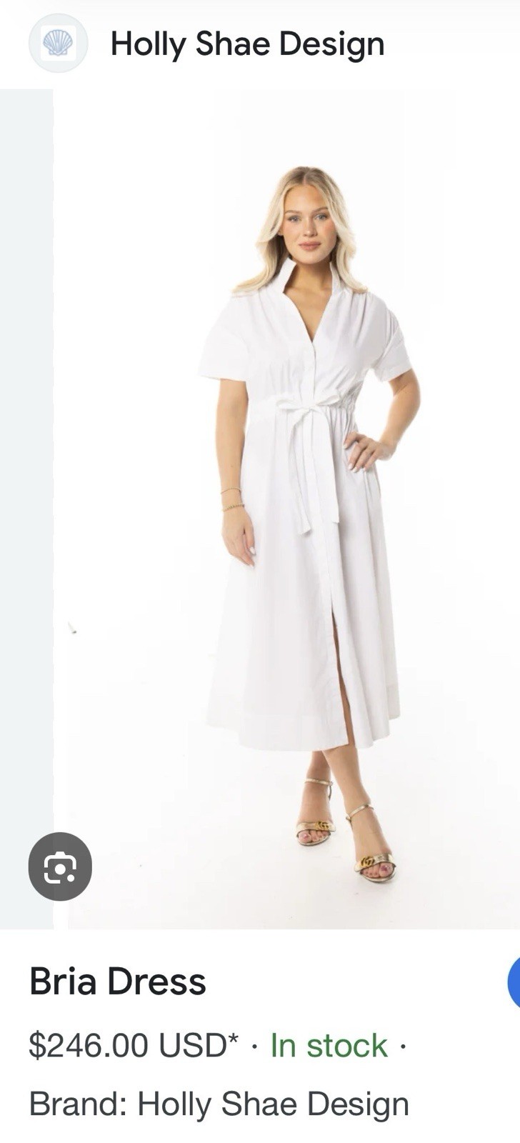 Holly Shae White Eyelet Collared Shirt Dress Bria S/M Cap Sleeve Belted Midi NWT