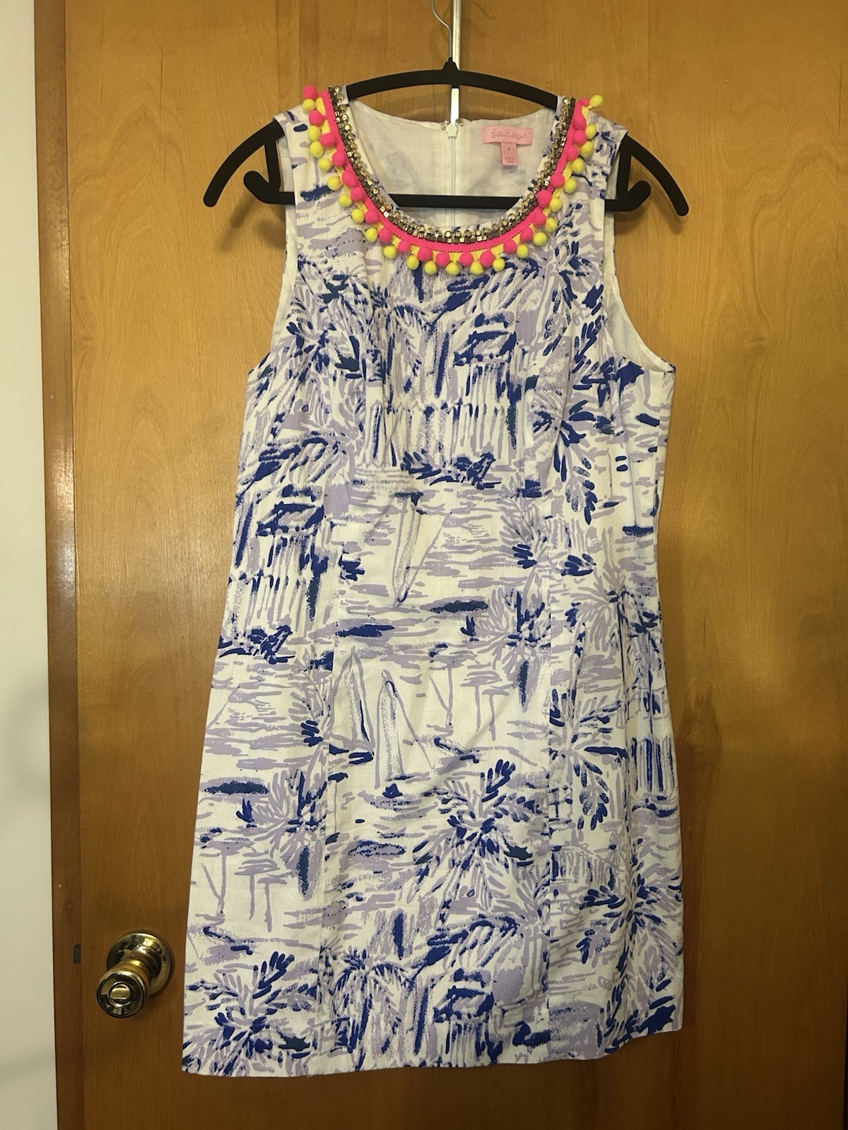 EUC Lilly Pulitzer Mila Shift Dress in Lilac Rock the DockPom Pom size 8