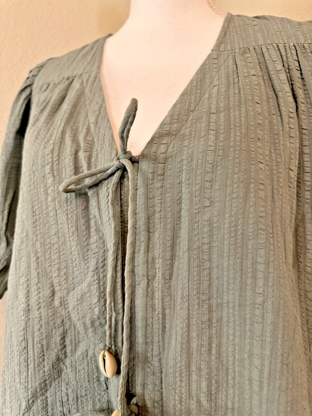 Arrows & Bow X Cleobella Organic Cotton Gauze Midi Dress Small Green Lagenlook