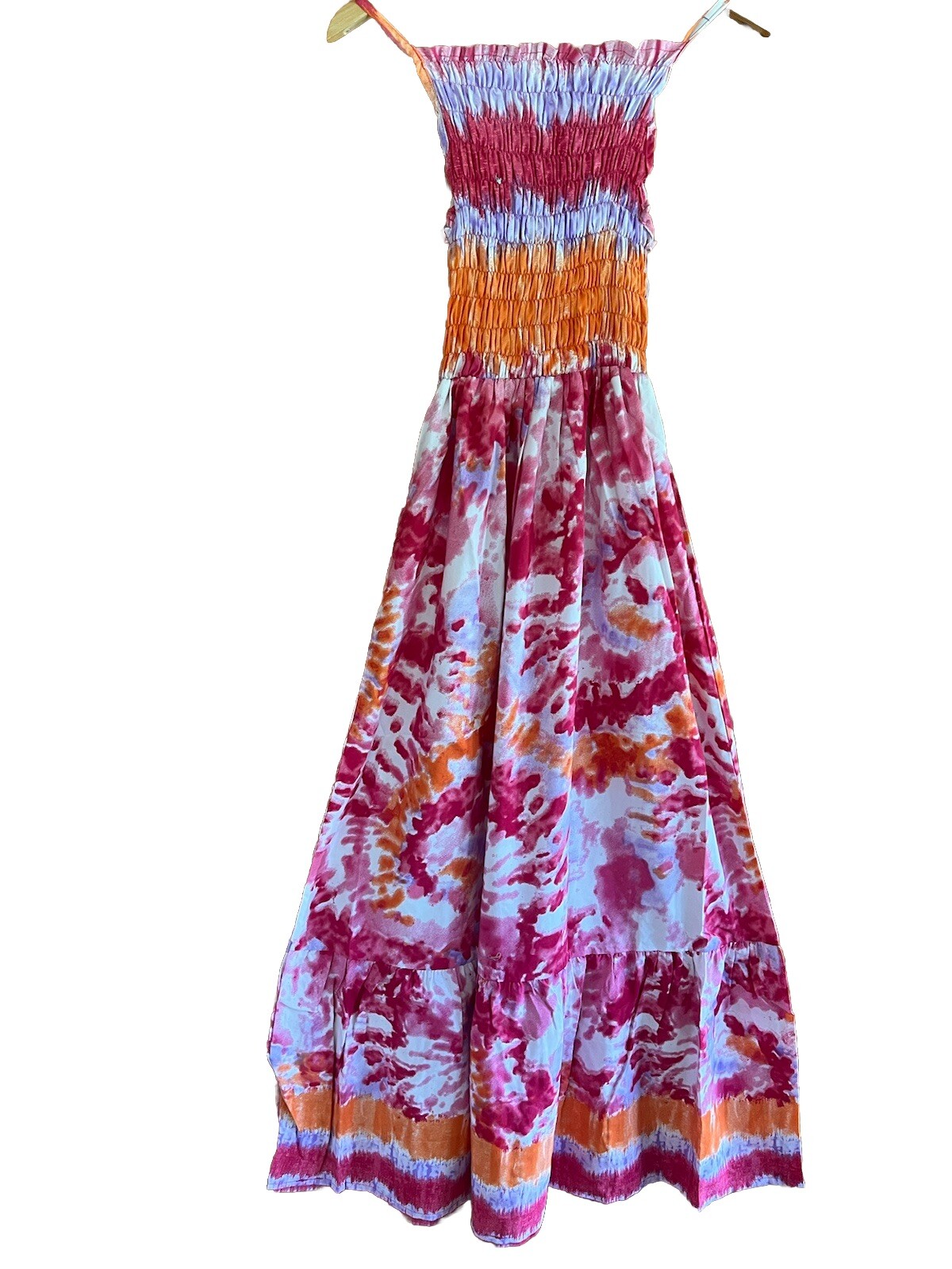 Womens Spaghetti Strap Smocked Tiered Long Beach Sun Dress Free Size S – L