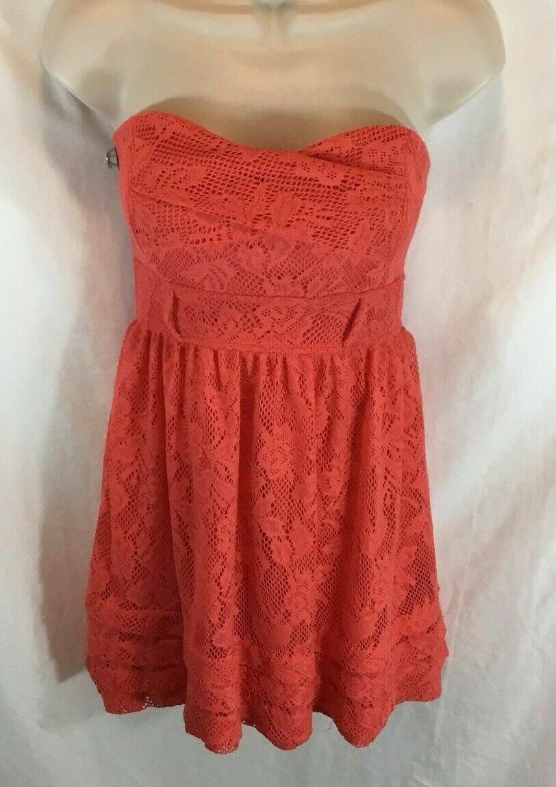 Deb Juniors Sz 5 Orange Halter Dress Lace Over LIning Mini RN 55961
