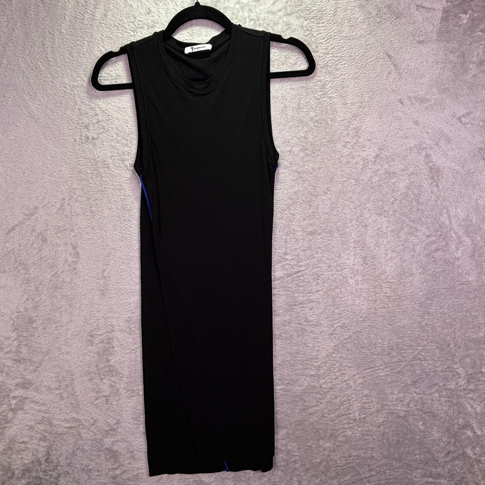 T by Alexander Wang Womens Dress Small Black Blue Contrast Piping Bodycon Mini