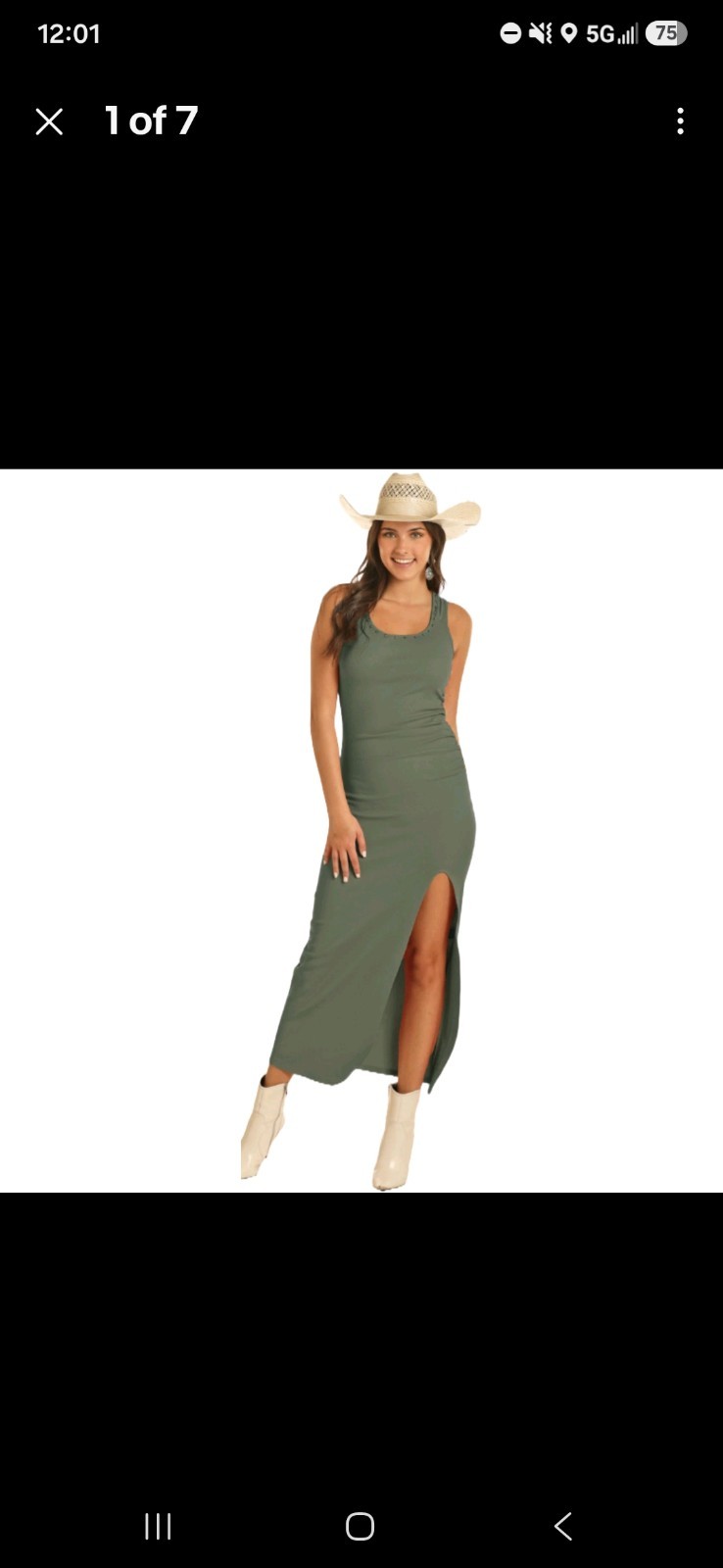 Rock & Roll Denim Ladies Rib Knit Olive Country Western Dress Size Large