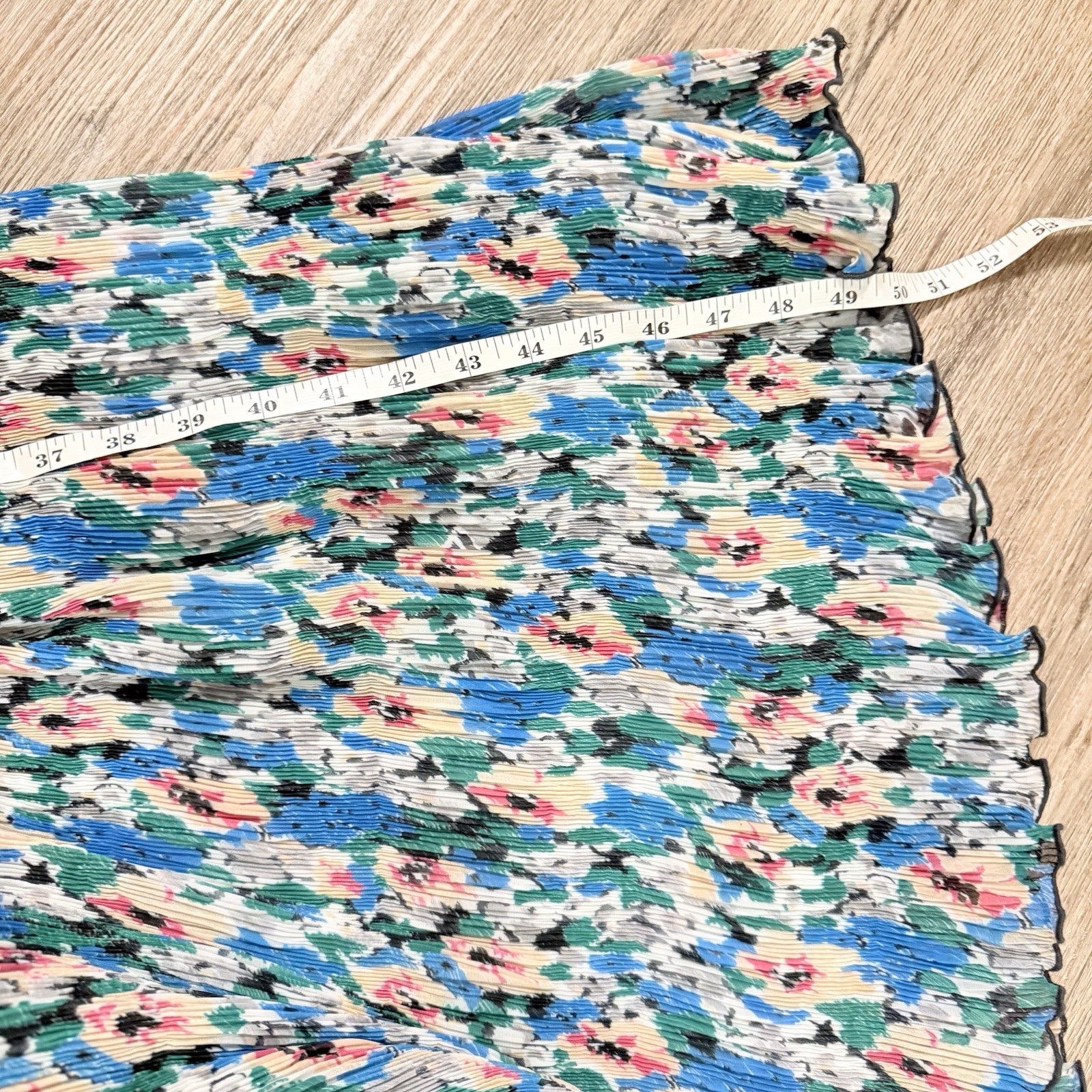 Ganni Midi Dress Georgette Pleated Floral Azul Blue Puff Sleeve Size 40/L Spring