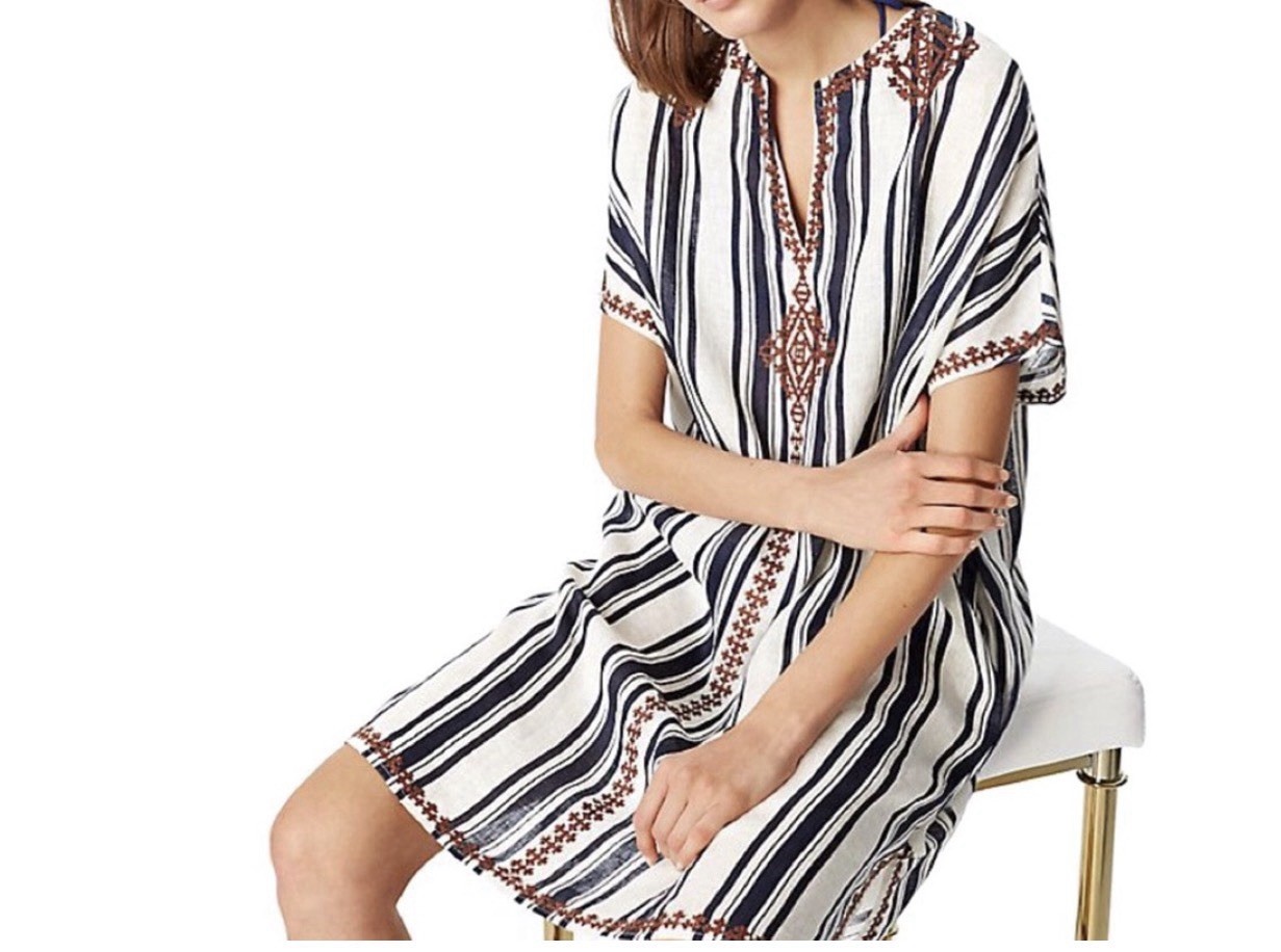 Tory Burch Alcott Linen Stripe Caftan Dress M/L
