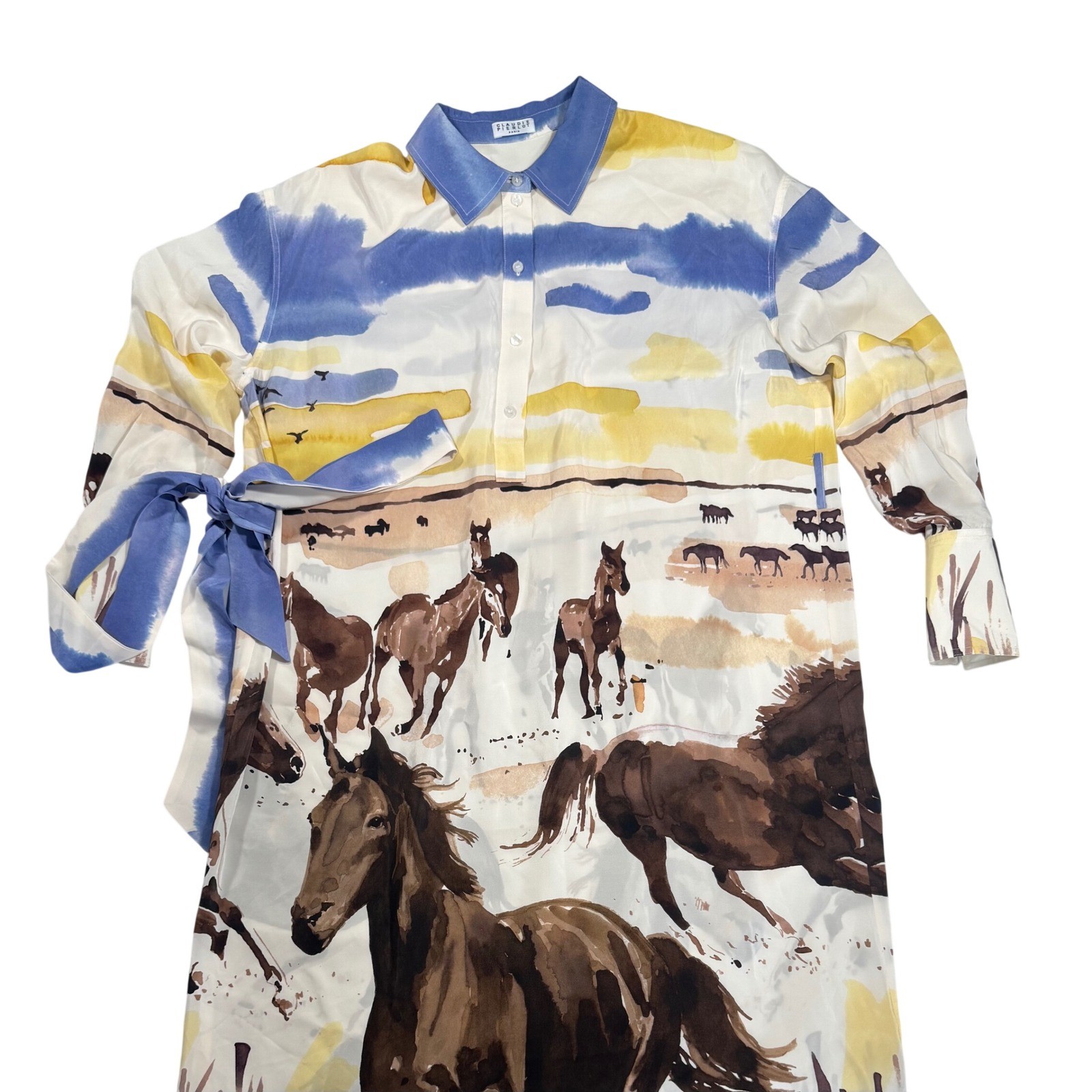 Claudie Pierlot Womens Western Horse Midi Shirt Dress Size L/XL Animal Print