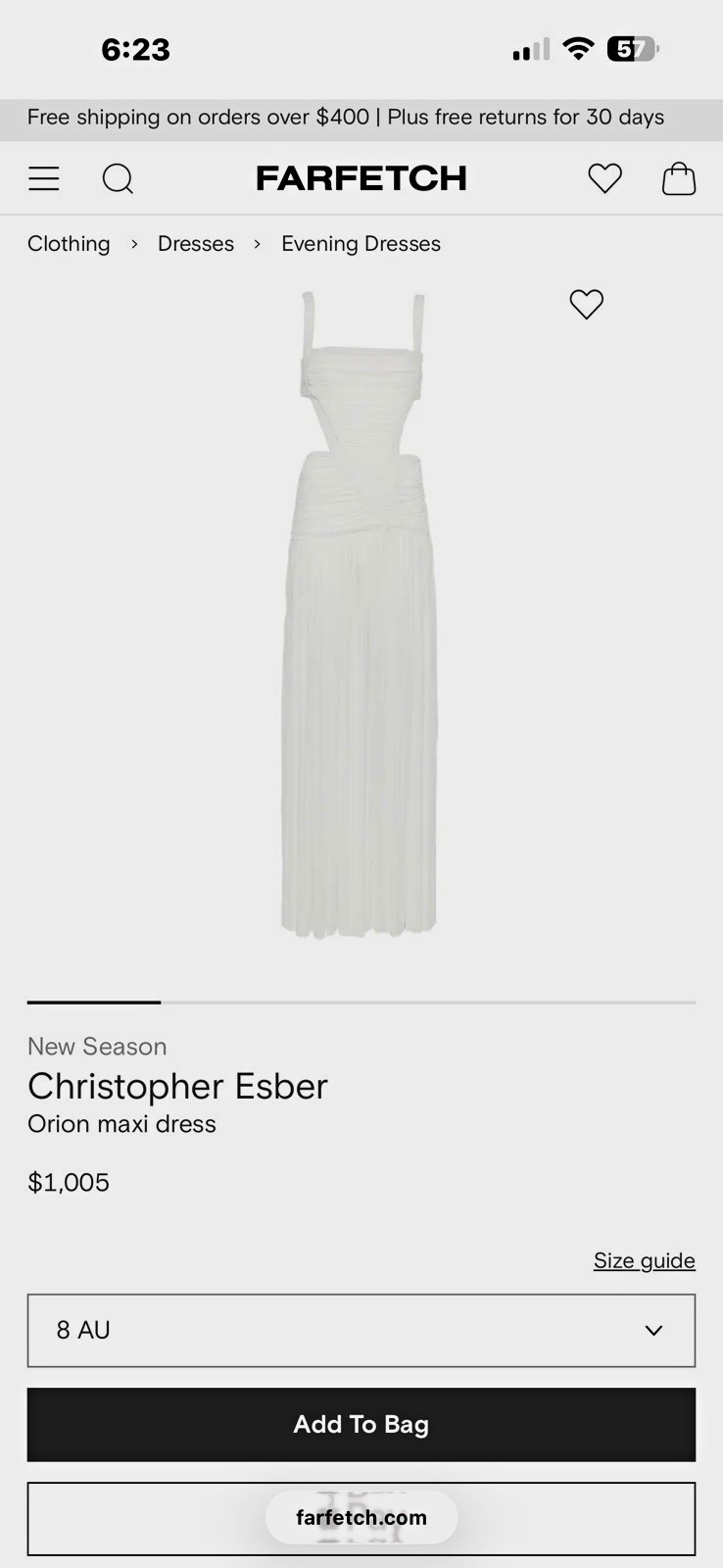 Christopher Esber Orion Maxi Dress White Cut-Out Ruched Sleeveless 8 AU