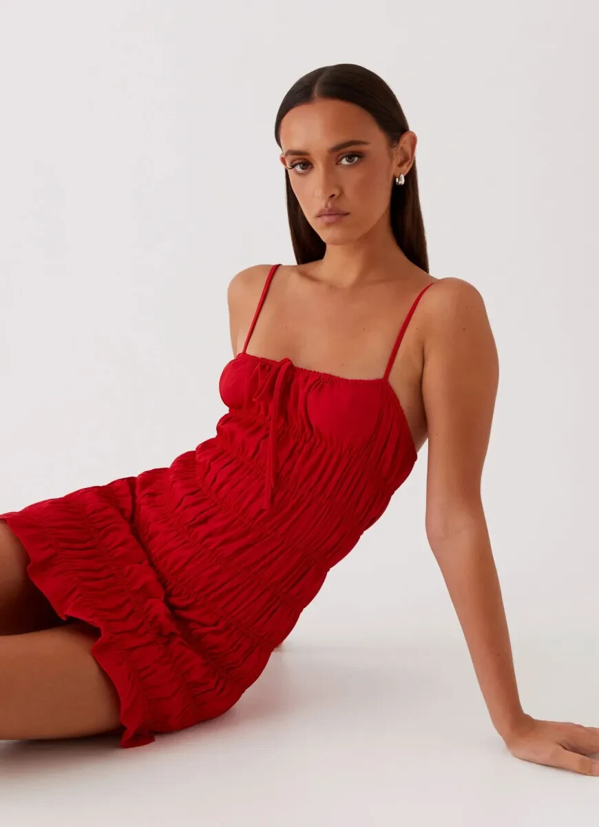 Peppermayo Exclusive – Part Timer Ruched Mini Dress – Red – Size US 4 – NWT