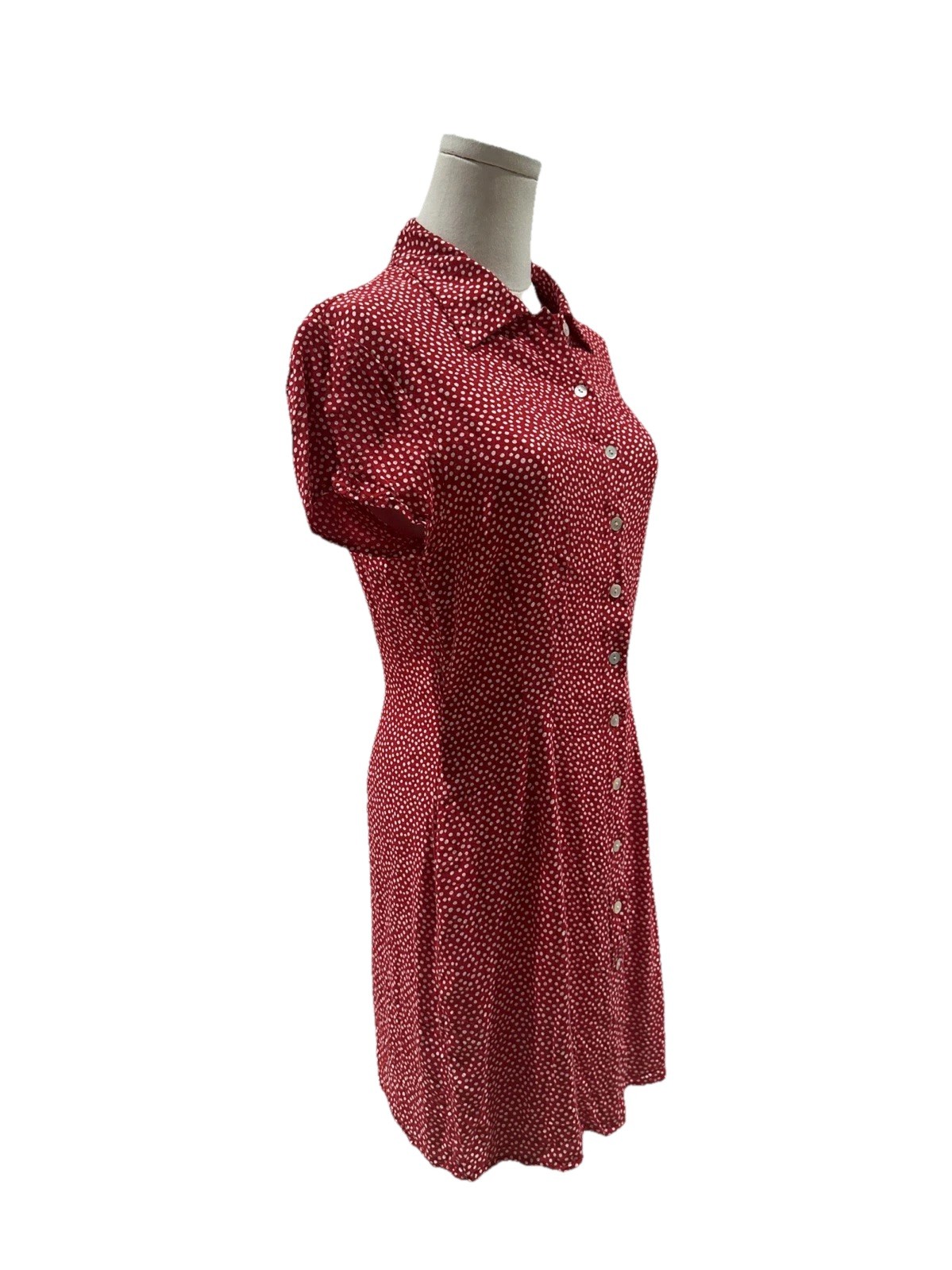 Limited America Women’s M 100% Rayon Red White Polka Dot Button Front Dress
