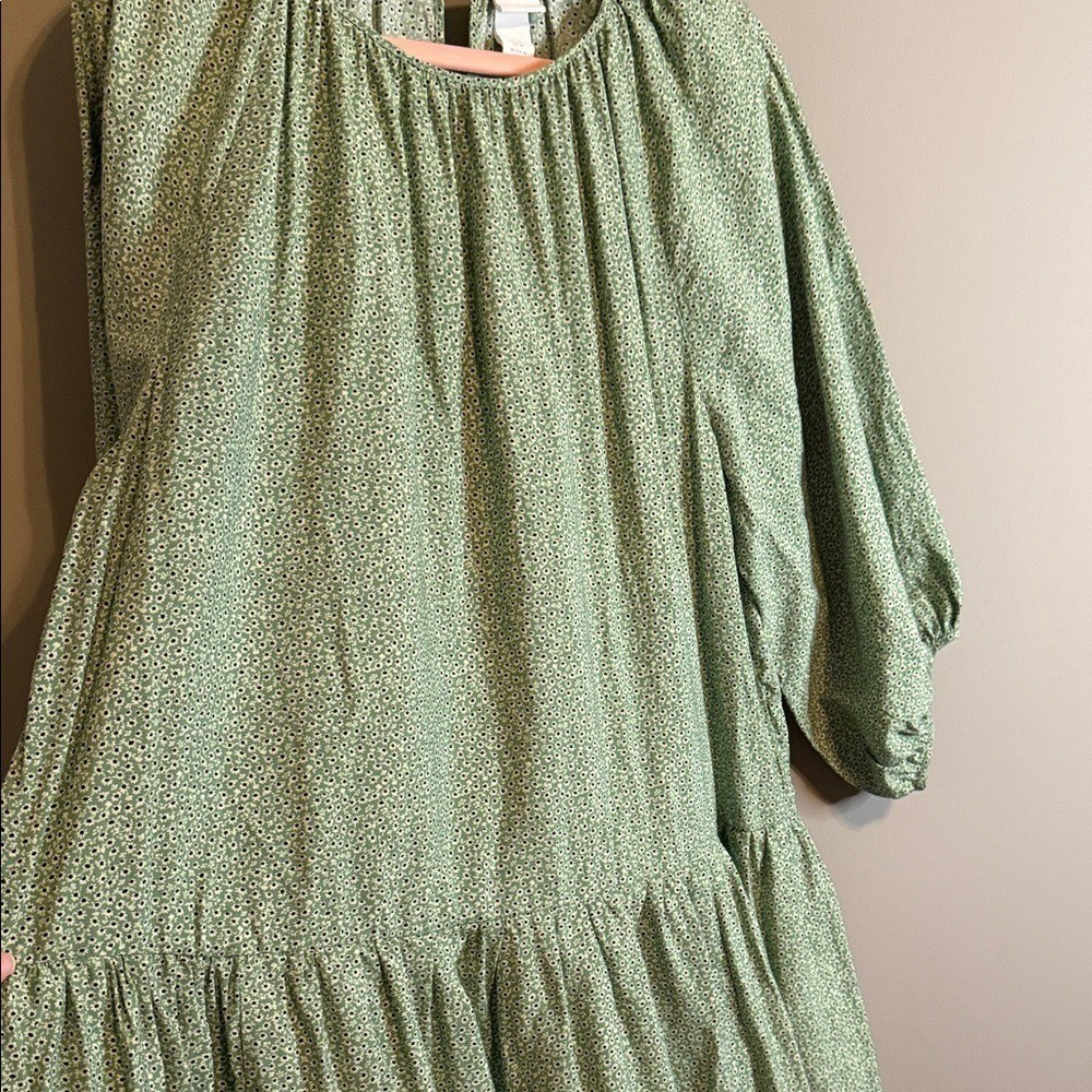 H&M Green Floral 3/4 length Raglan Balloon Sleeve M Cottagecore Prairie Feminine