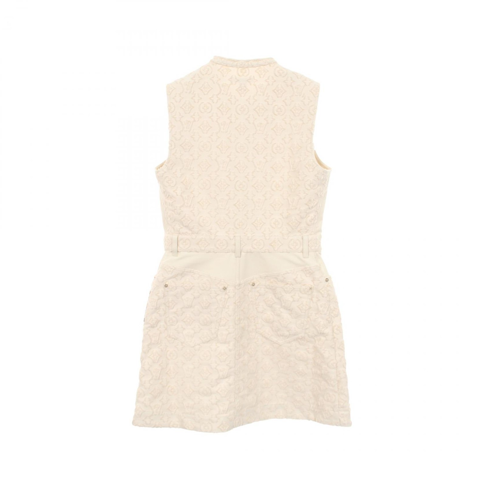 LOUIS VUITTON Monogram Fill Coupe Zip-Up Dress #40 cotton White Used Women