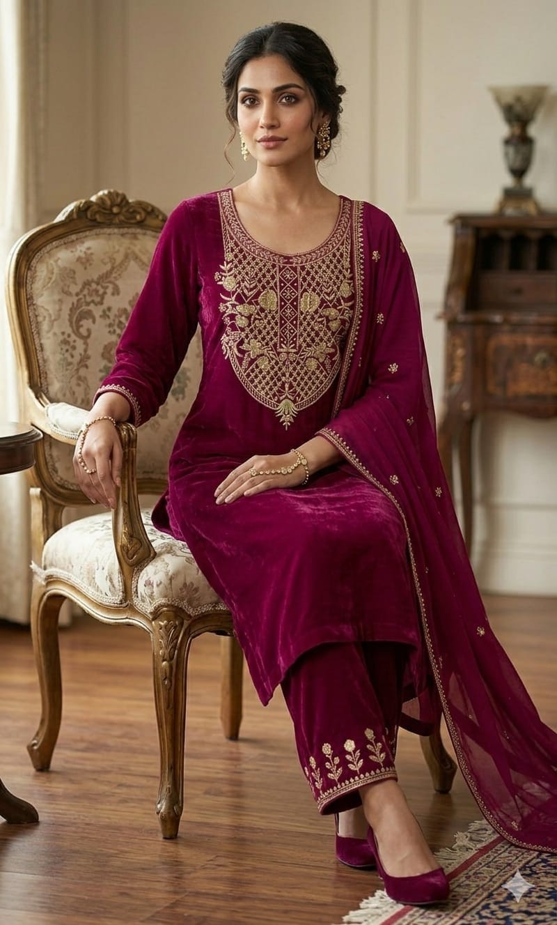 🍇 Wine Purple Velvet Luxury with Handcrafted Organza Elegance 🌟
