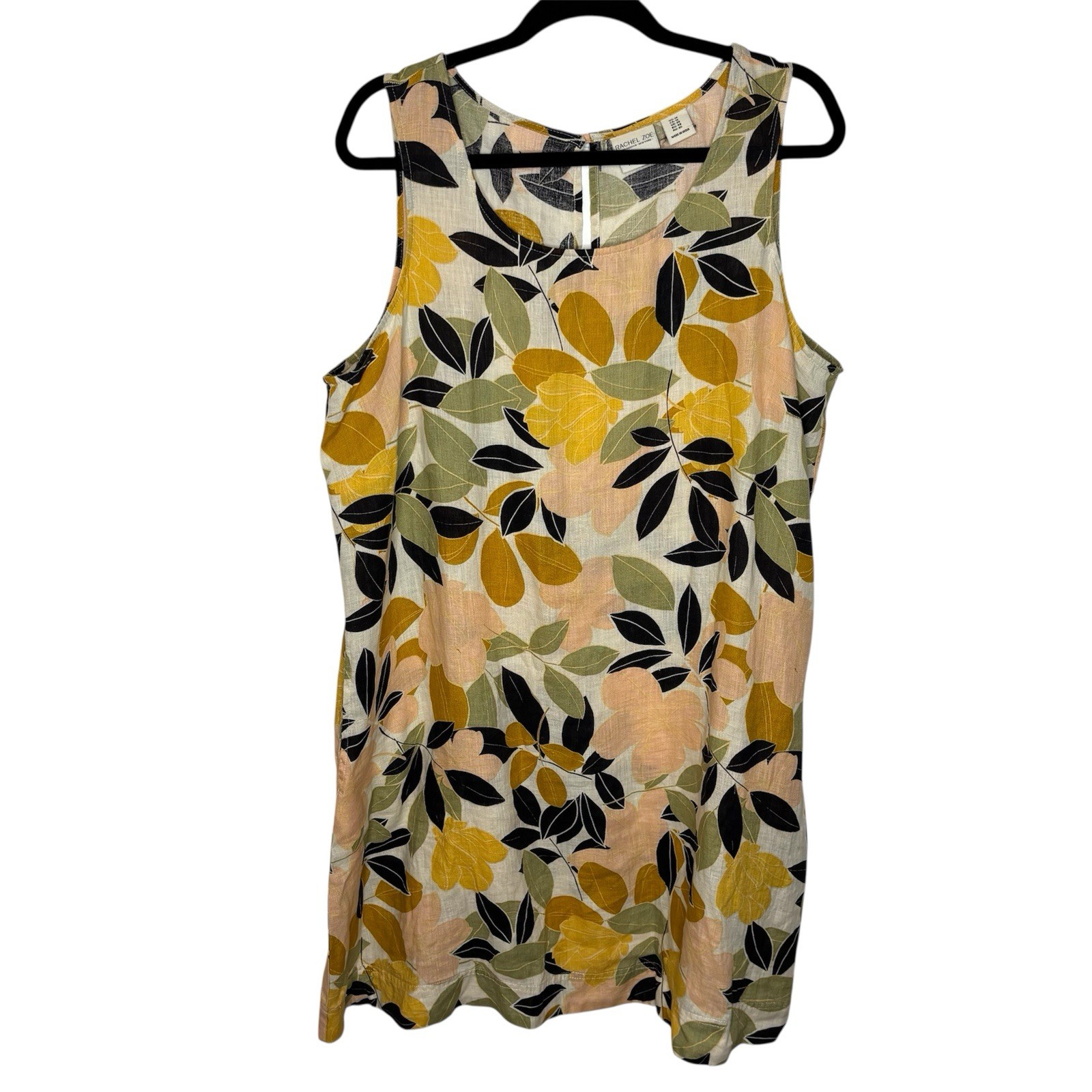 Rachel Zoe Dress Women’s 1XL Tropical Floral Linen Sleeveless Midi Vacationcore