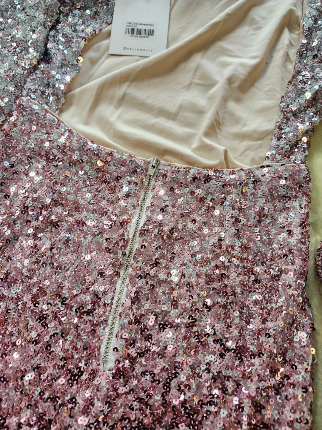 Hello Molly Silver Pink Ombre Sequin Bodycon Mini Dress Open Back M