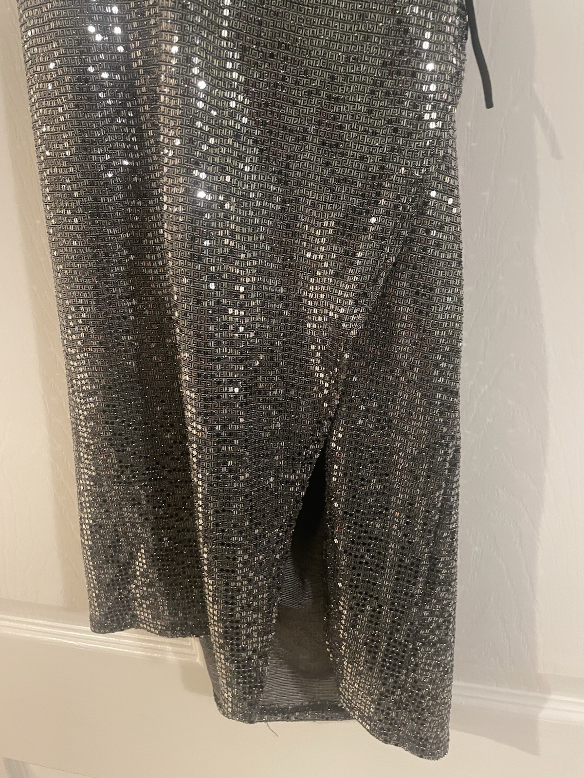 Silver Sequin Metallic Halter Mini Dress Y2K Party Low Cut Small S
