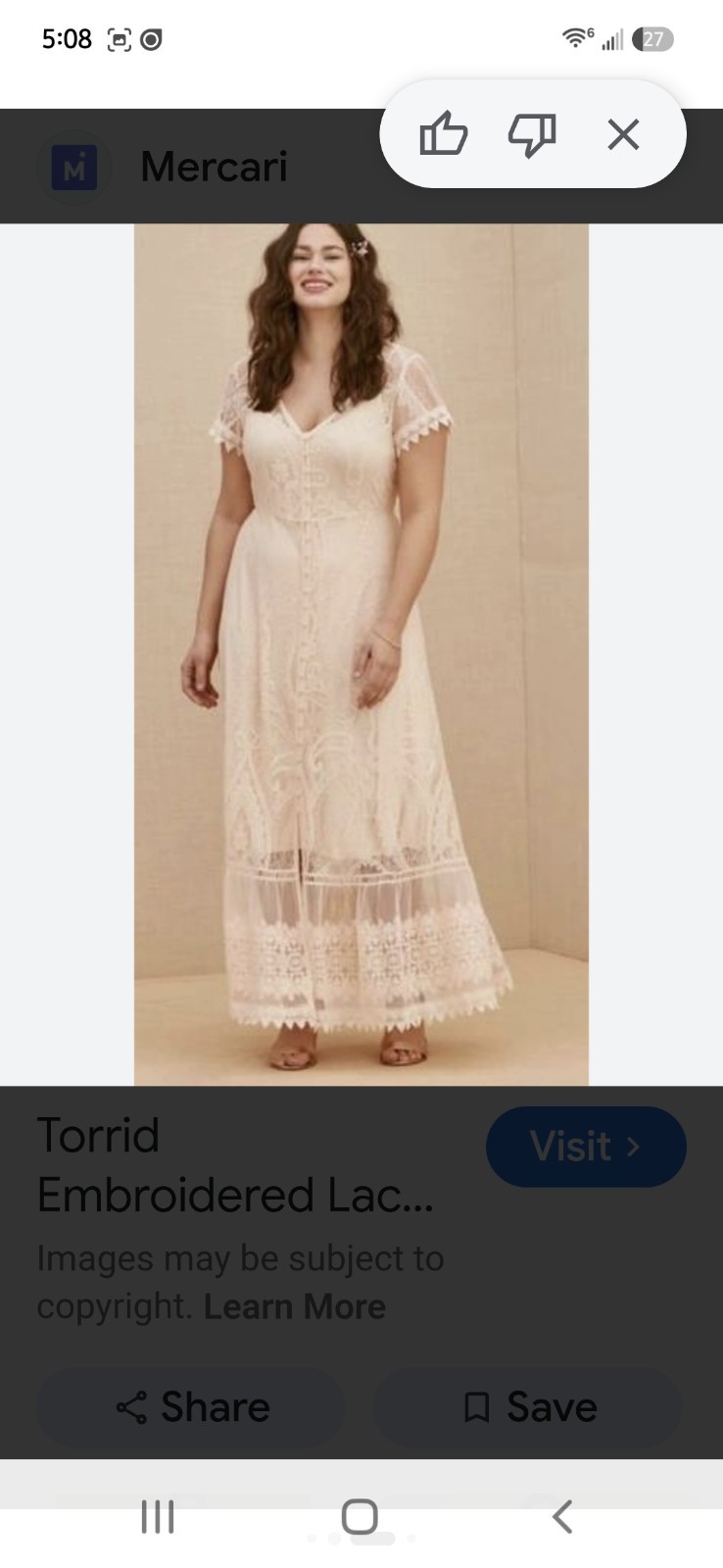 Torrid Plus Size 1 Ivory Floral Embroidered Lace V-Neck Button Maxi Dress