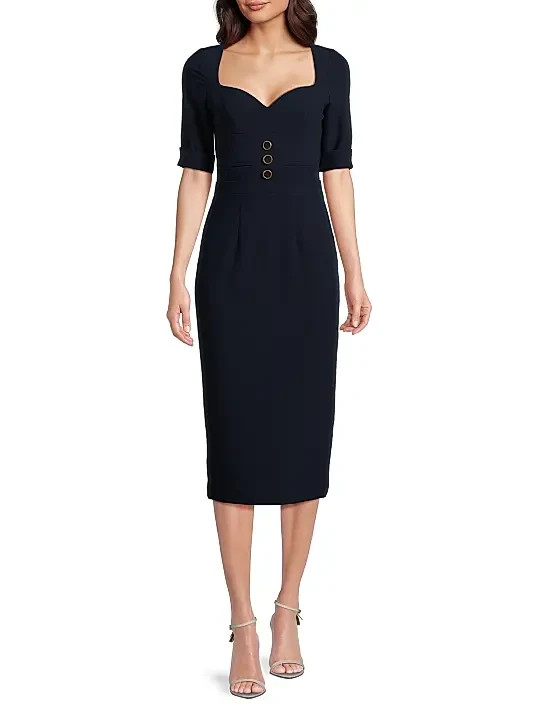 Black Halo Pacific Blue Kerry Crepe Sheath Dress Size 12 $435