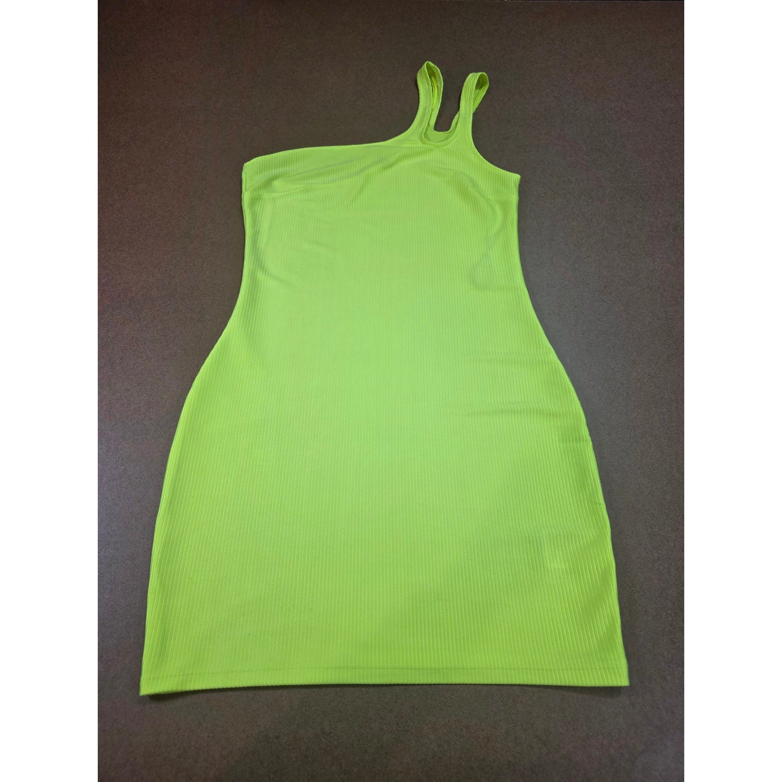 H&M Divided Neon Yellow Ribbed One Shoulder Mini Dress Medium