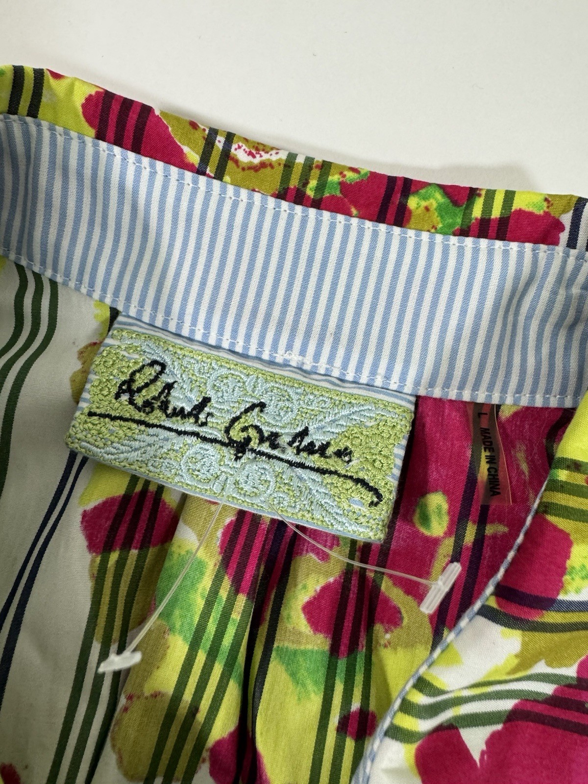 Robert Graham Button Front Dress Collared Size Large Striped Paisley