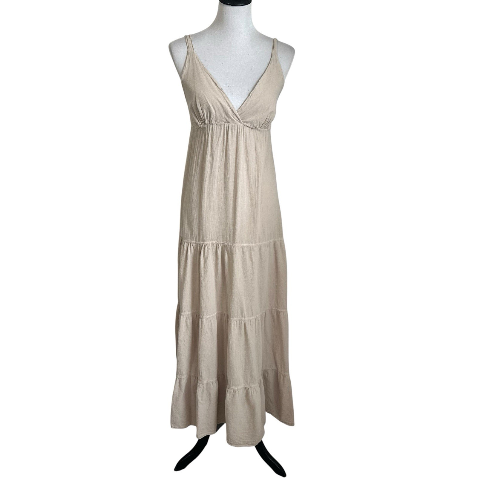 SEASPICE Resortwear Samantha Maxi Dress Sz Small Beige 100% Peruvian Cotton Boho