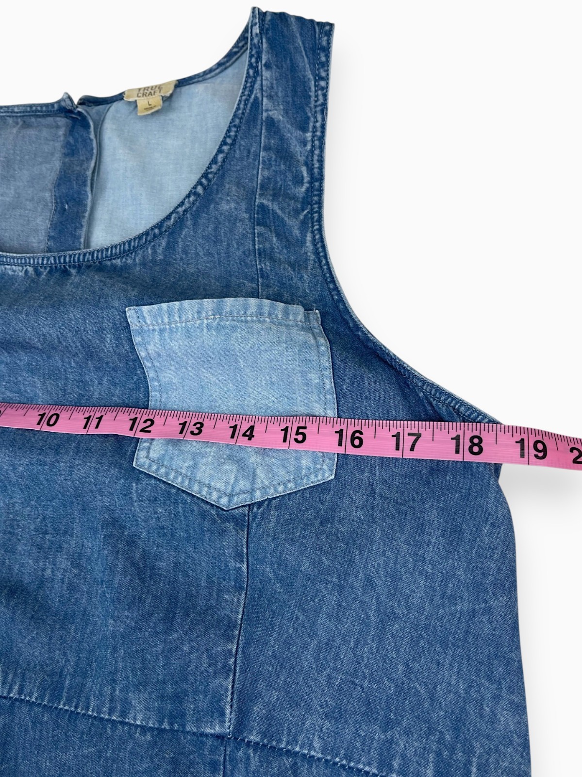 True Craft Patchwork Denim Dress Two-Tone Raw Hem Sz L
