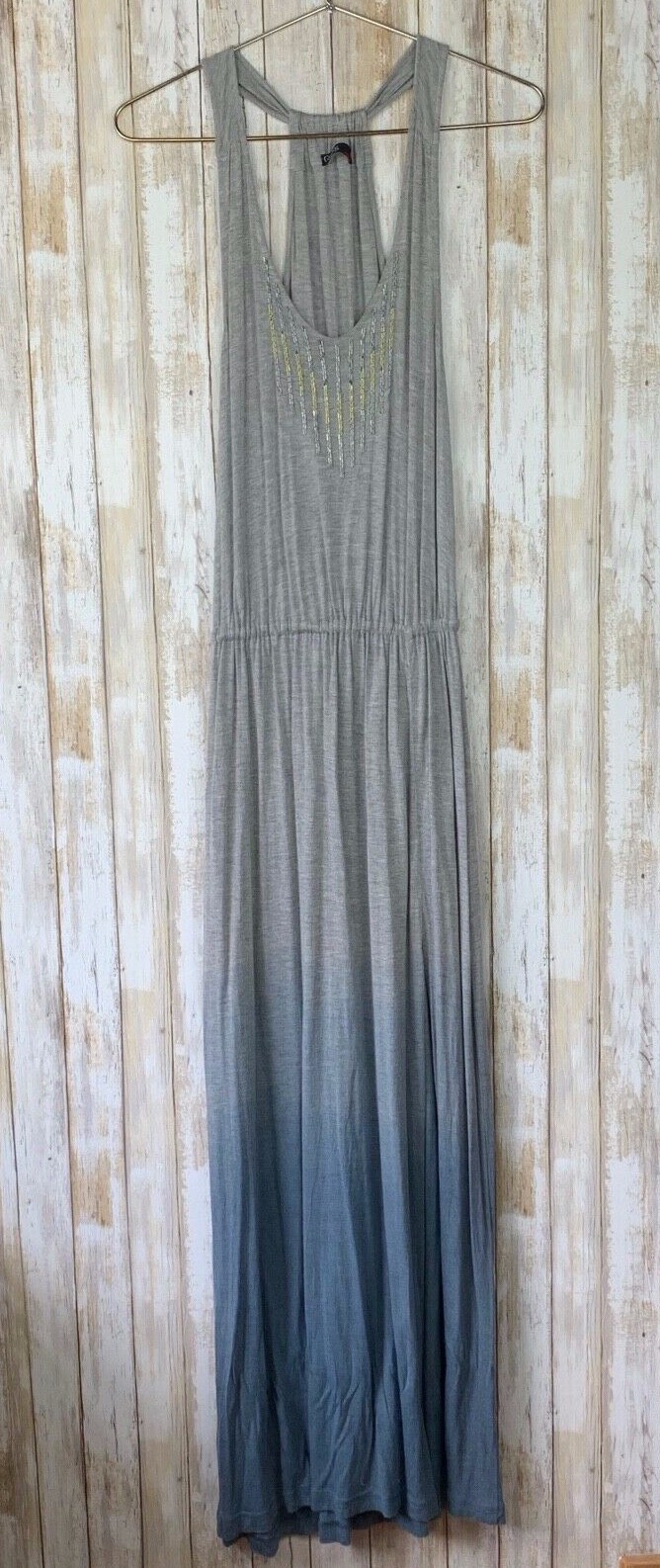 Anthropologie Gypsy 05 Global Village Gray Blue Ombre Beaded Maxi Dress XS