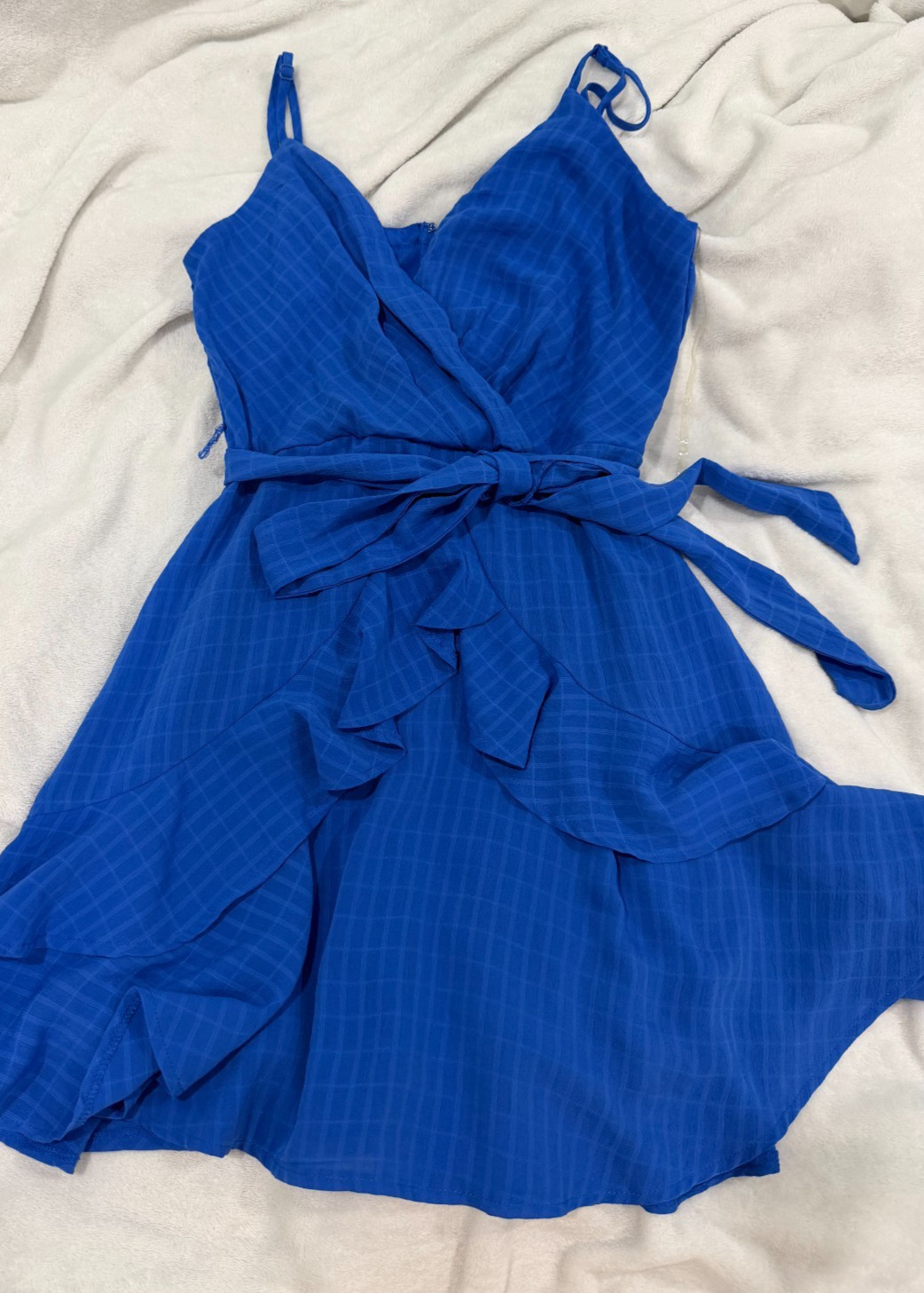 Trixxi Women’s Junior’s Blue Ruffled Tie-Front Fit & Flare Dress Size Small