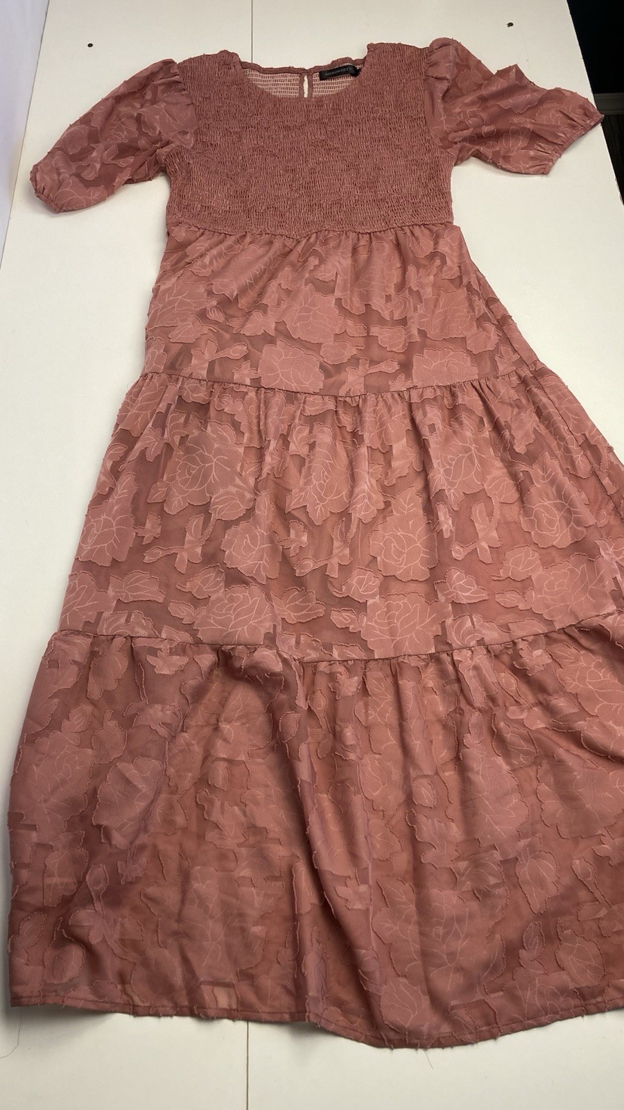 Merokeety Womans L Large Dusty Rose Smocked Tiered Long Dress