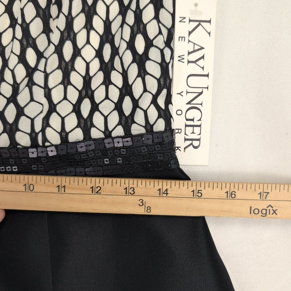 Kay Unger Black & Ivory A-Line Cocktail Dress Size 6 Beaded Waist