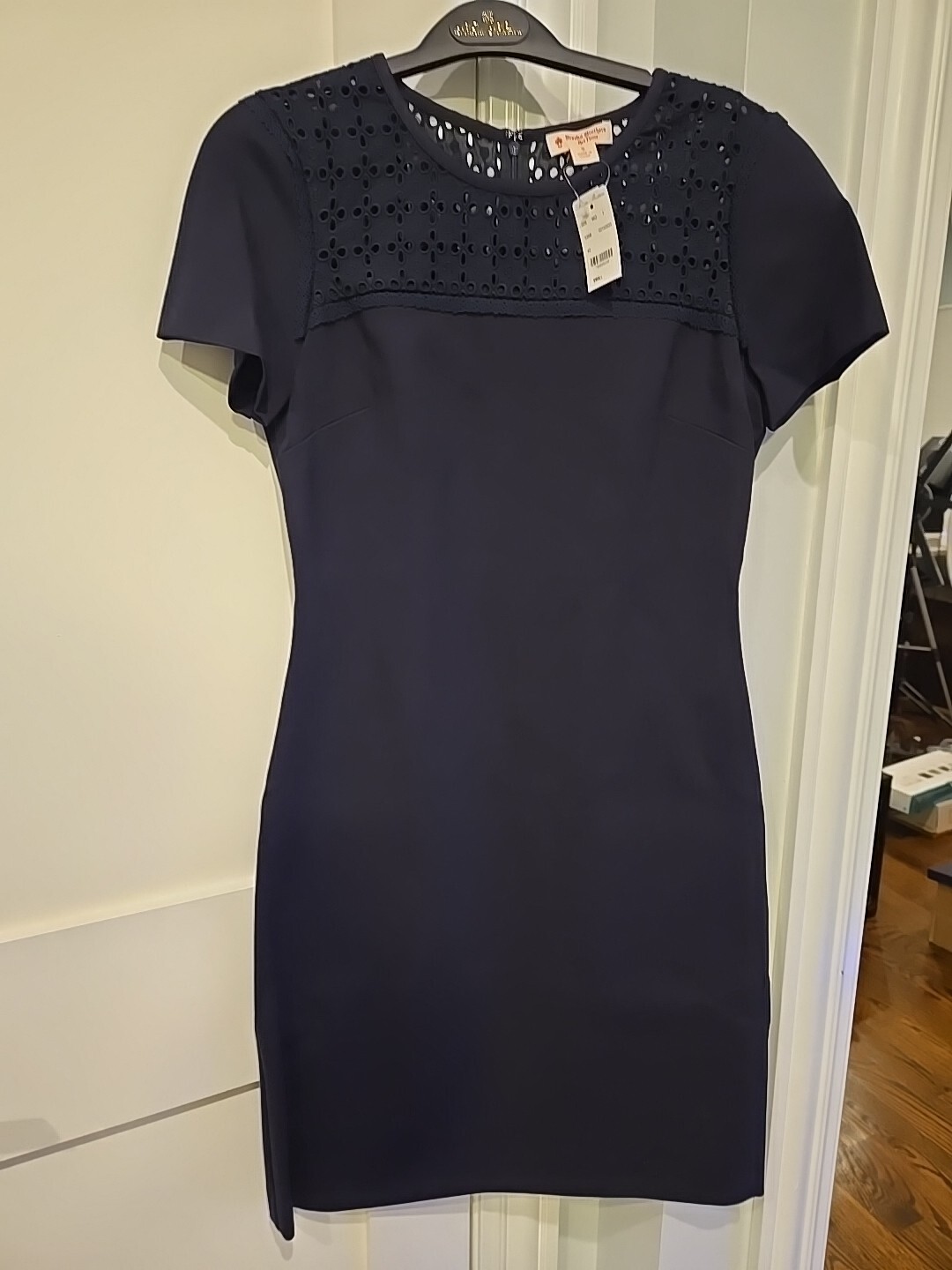 NWT Brooks Brothers Eyelet Yoke Ponte Knit Dress Dark Blue / Navy (Size S)