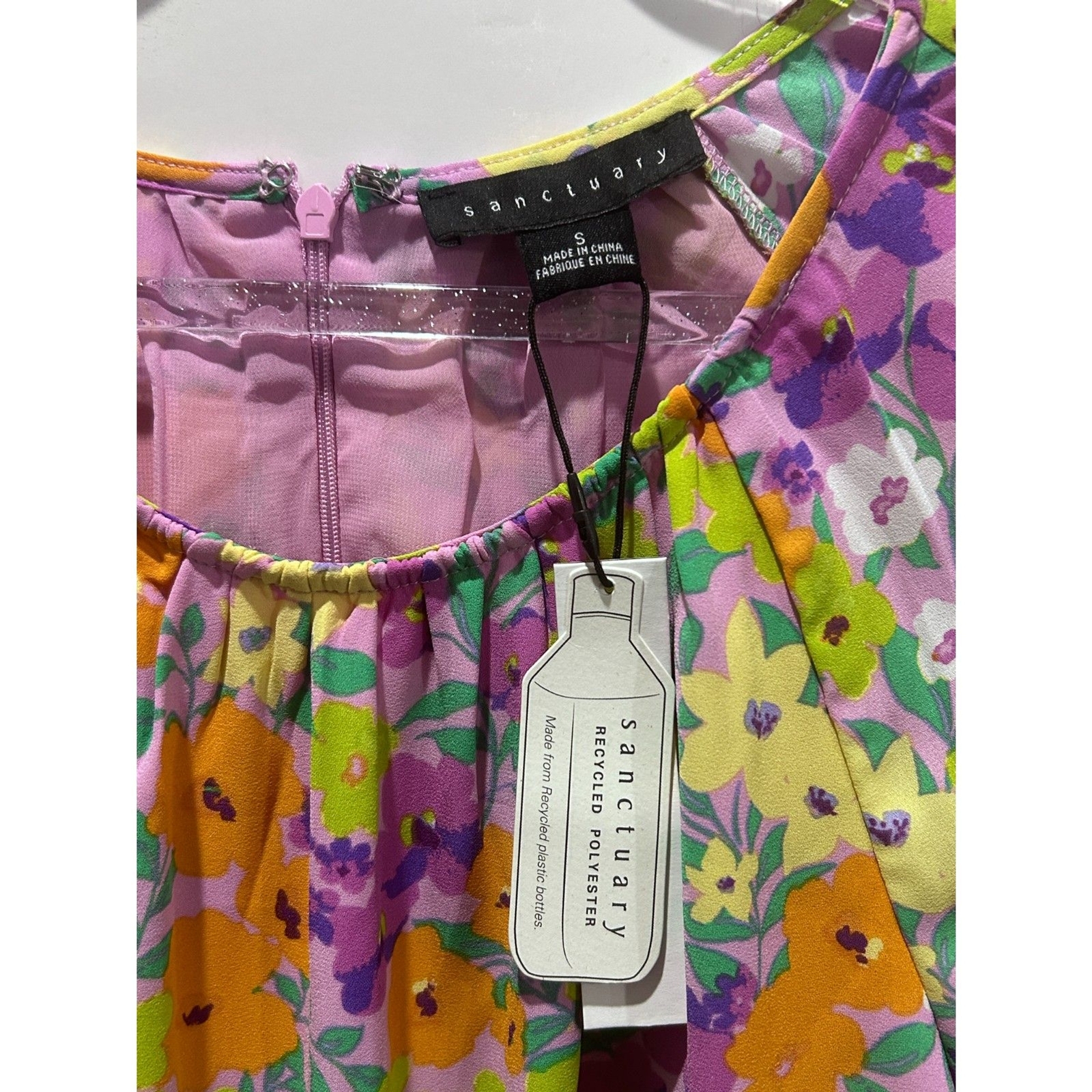 Sanctuary floral multicolor side cut-out Elastic waist mini dress NWT XS, S