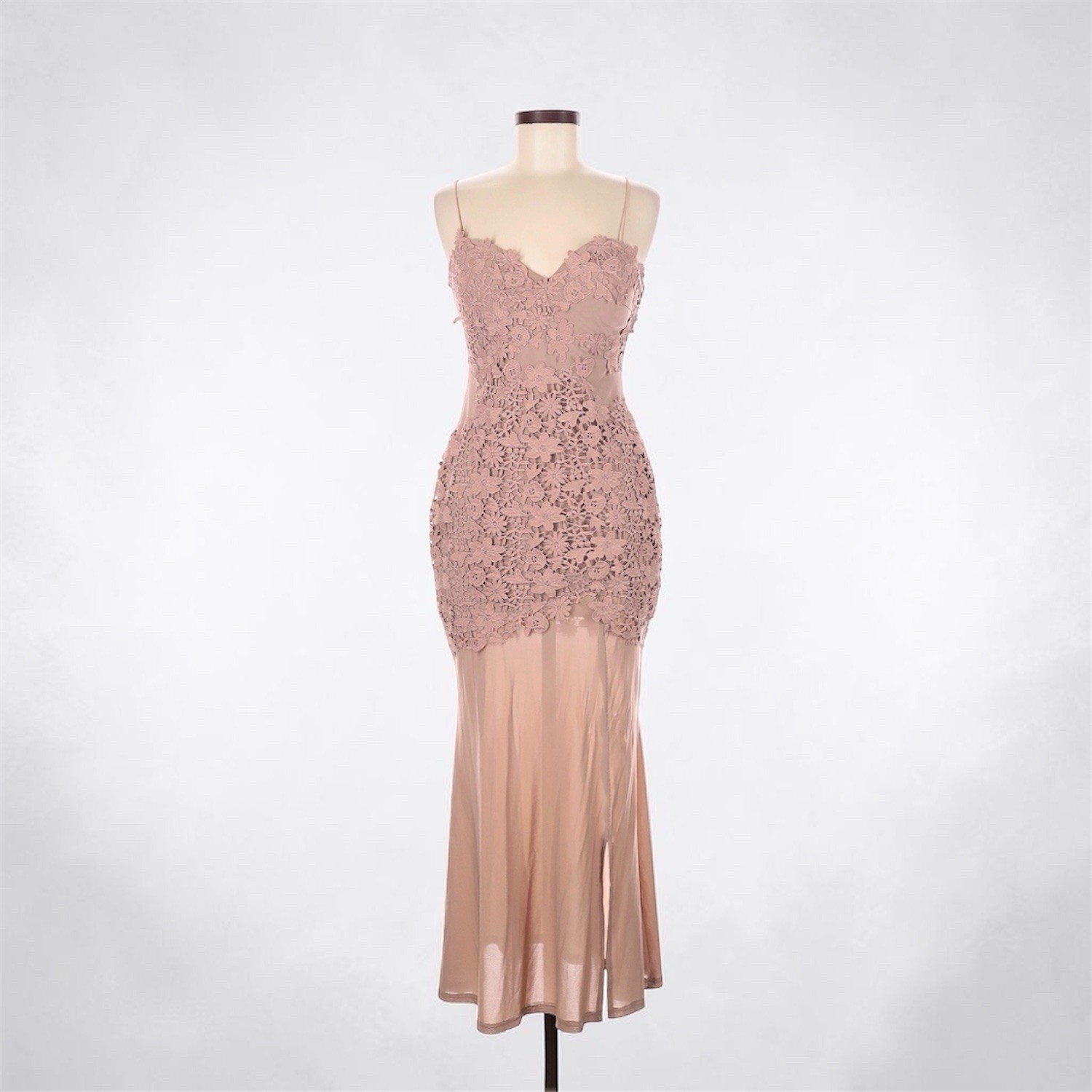 Windsor Pink Floral Lace V-Neck Strappy Maxi Dress Long Lined Size M