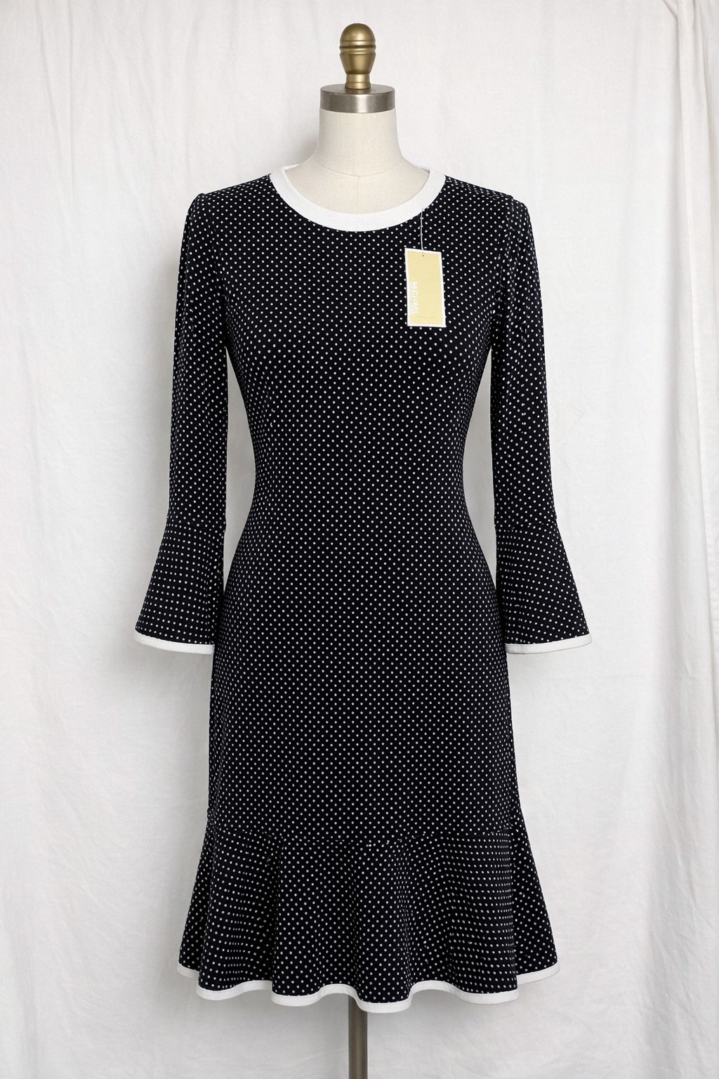 Michael Kors Dress Small NWT Black White Polka Dot Bell Sleeve Shift