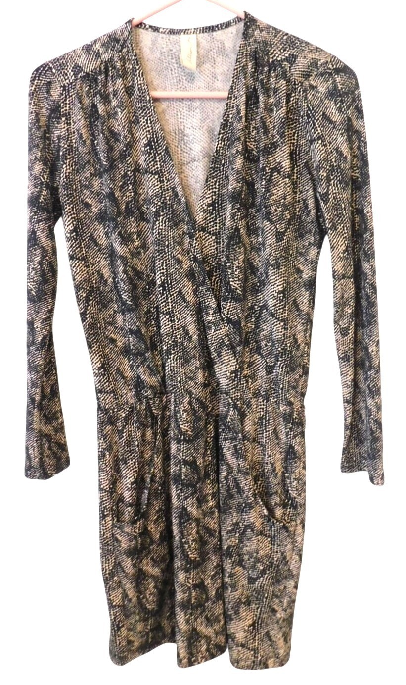 Allison Joy XS Snake Print Wrap Dress Long Sleeve V-Neck Modern Chic Trendy