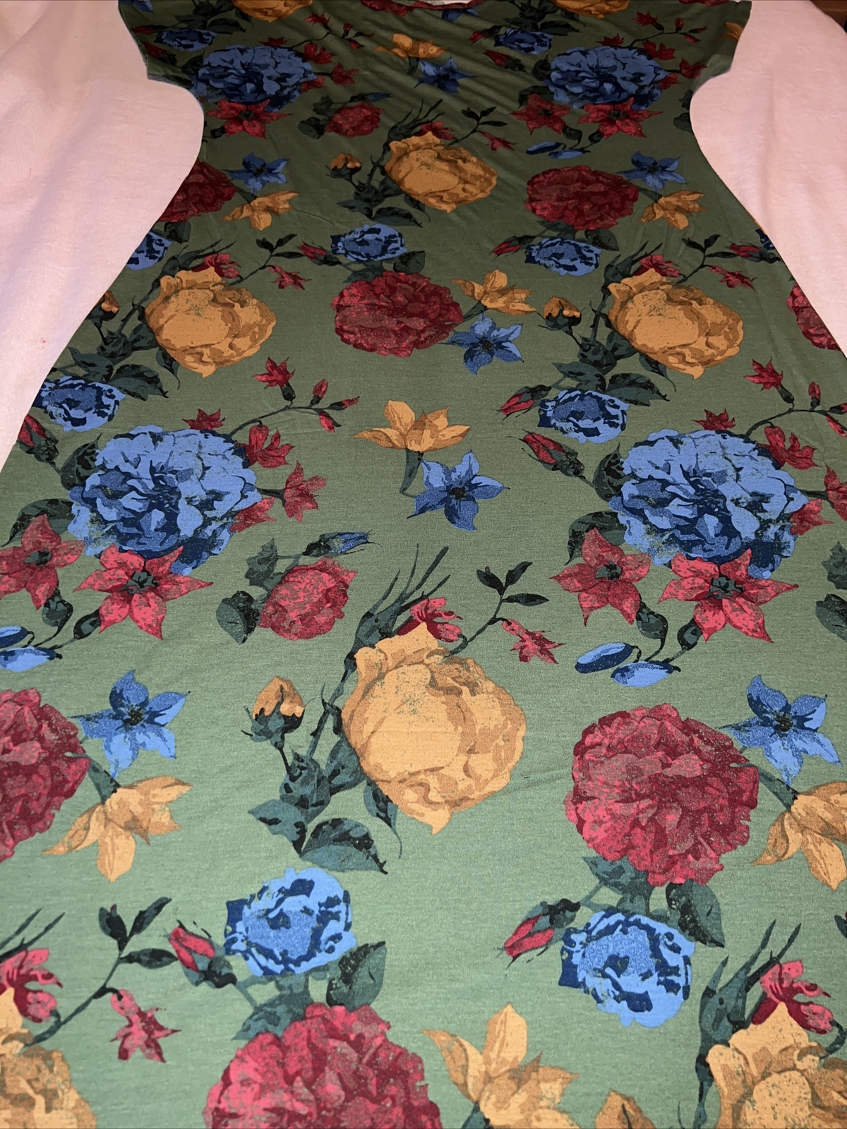 Lularoe Maria Dress Women 🦄 Maxi Green Gold Red Blush Roses Long 2X 22/24 2XL