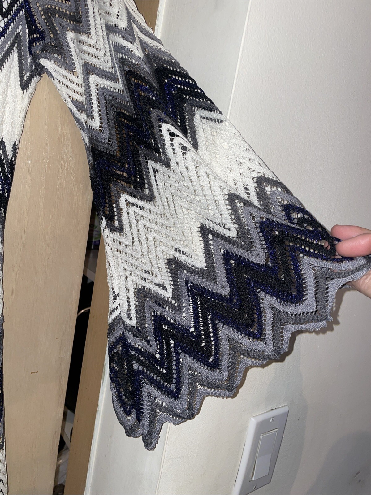 NWT Mechant Crochet Blue White Grey Zig Zag Chevron Bold Pattern Dress X-Large