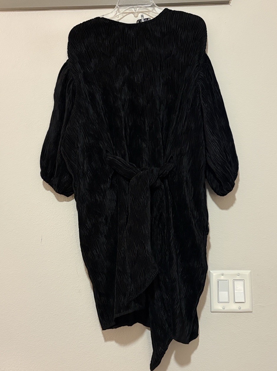 Ganni Pleated Satin Plisse Effect Mini Dress In Black SZ 38/M/US 6 EUC